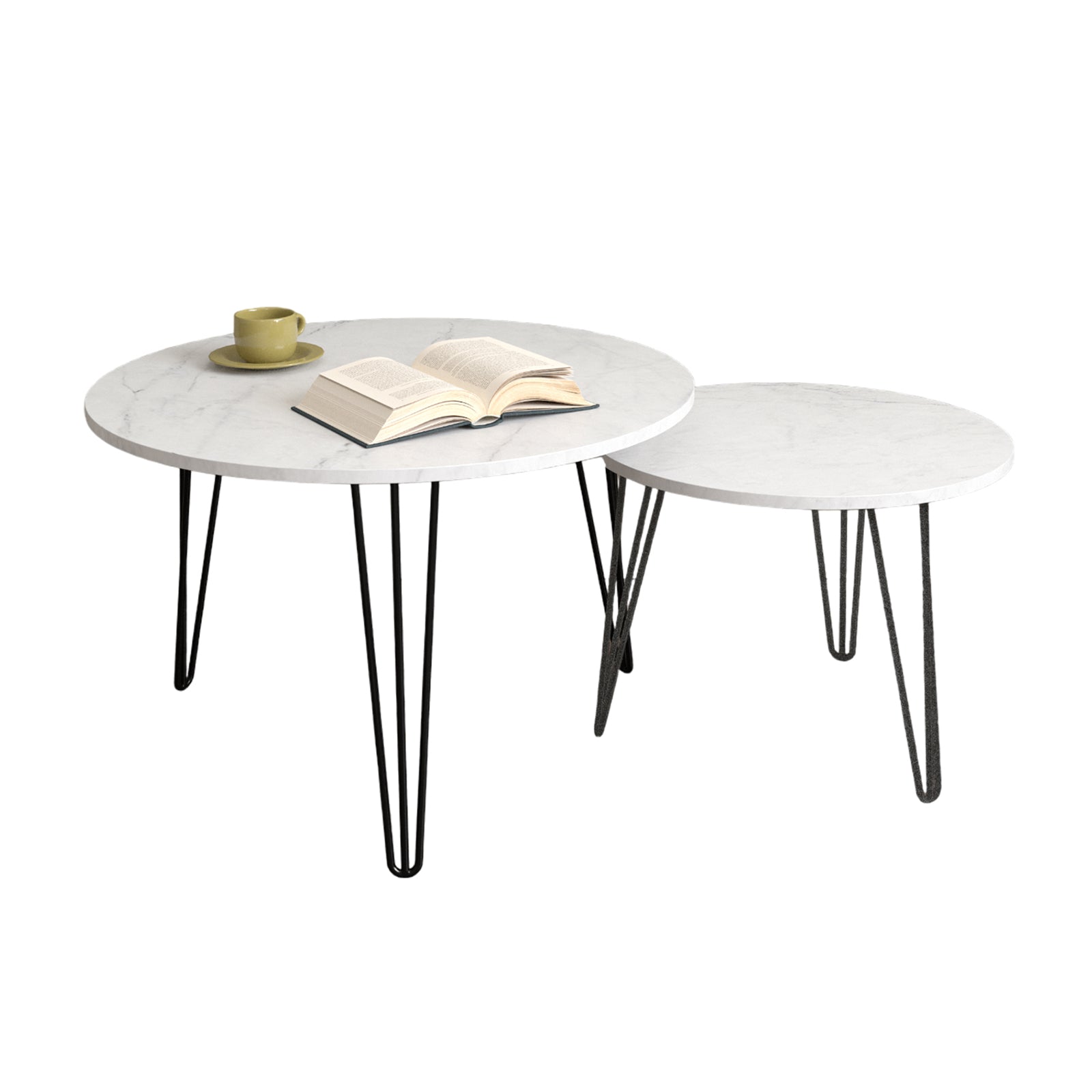 Coffee table with nested marble patterns (White)