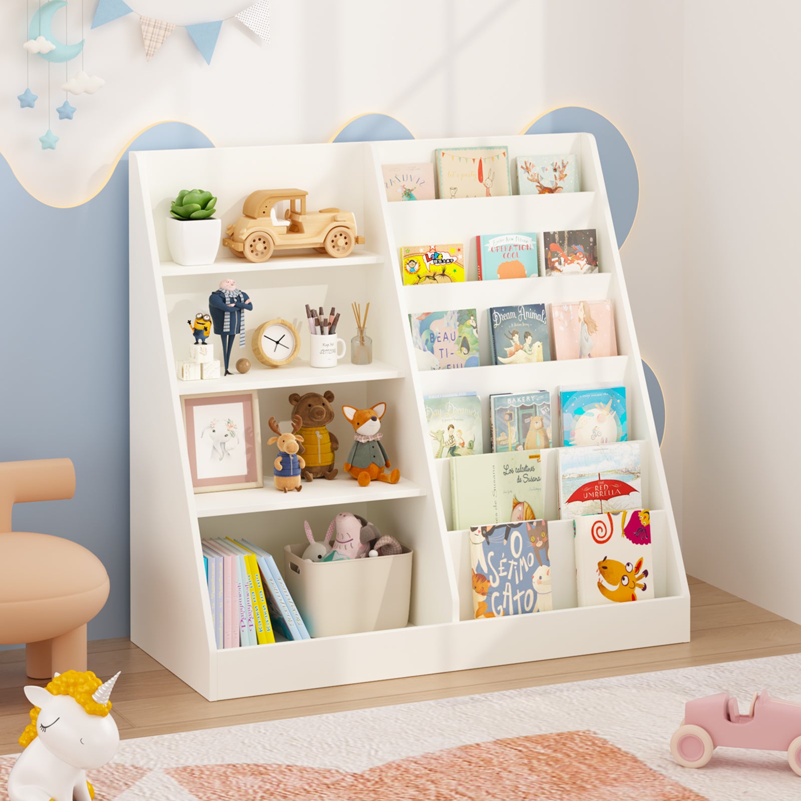 Organizer of children's bookshelves and toy storage