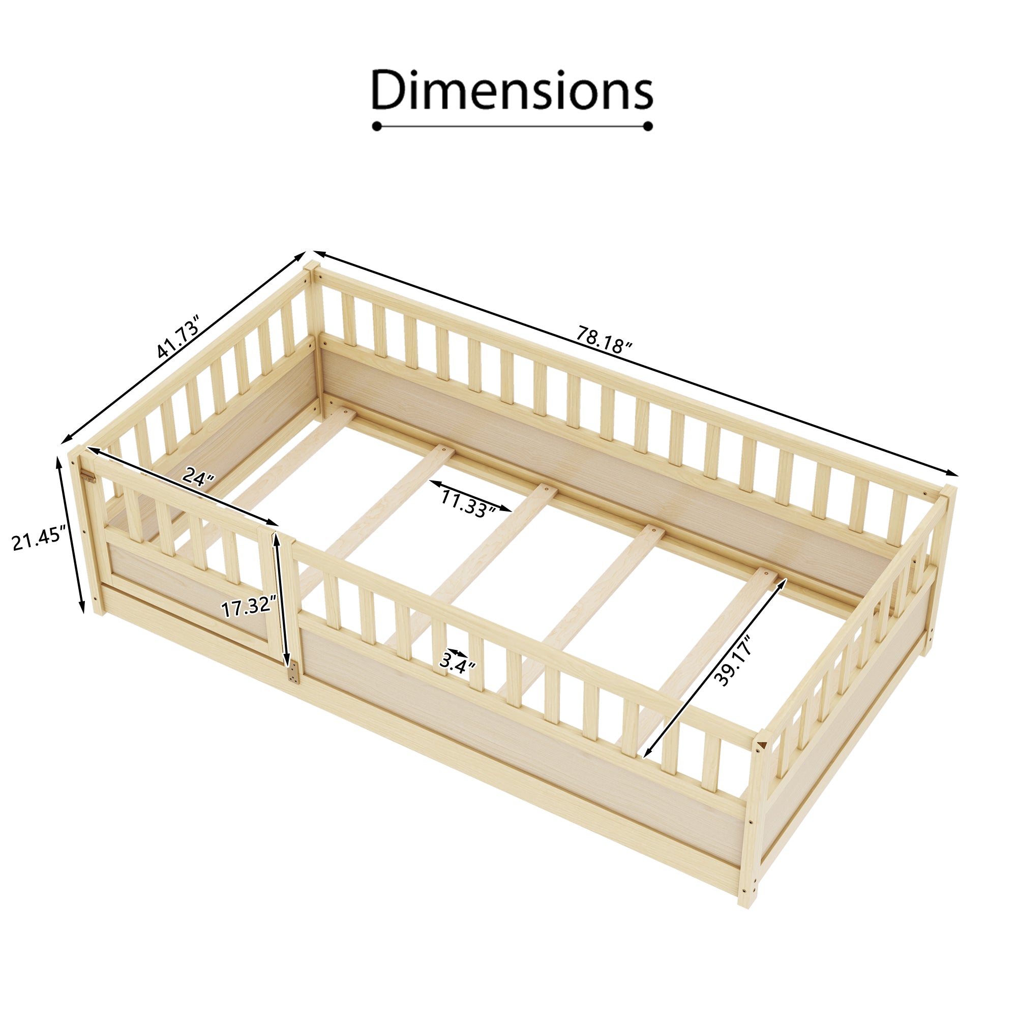 Natural wood support board, double Montessori wooden children's floor bed