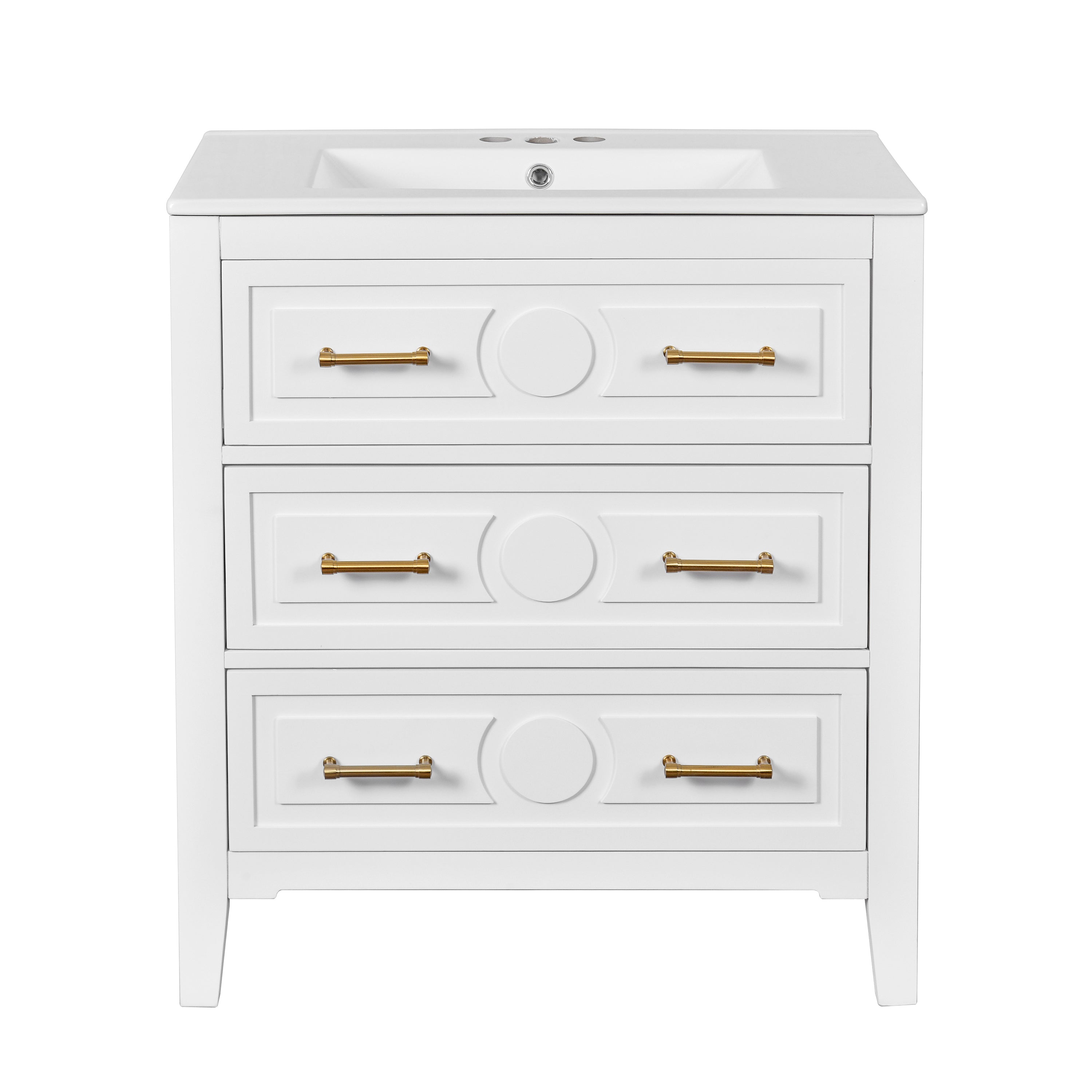 30 "Ceramic sink solid wood frame independent single dressing table set（white）