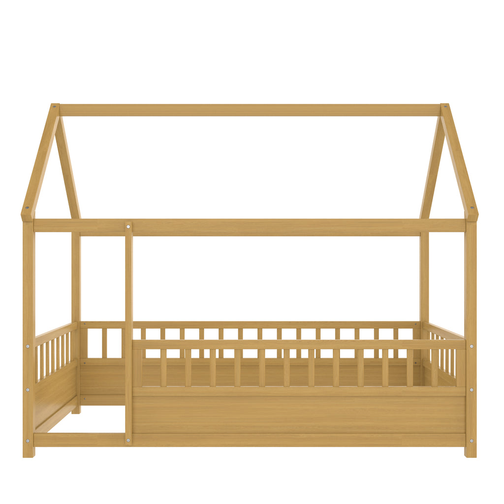 Natural double bed with a roof frame