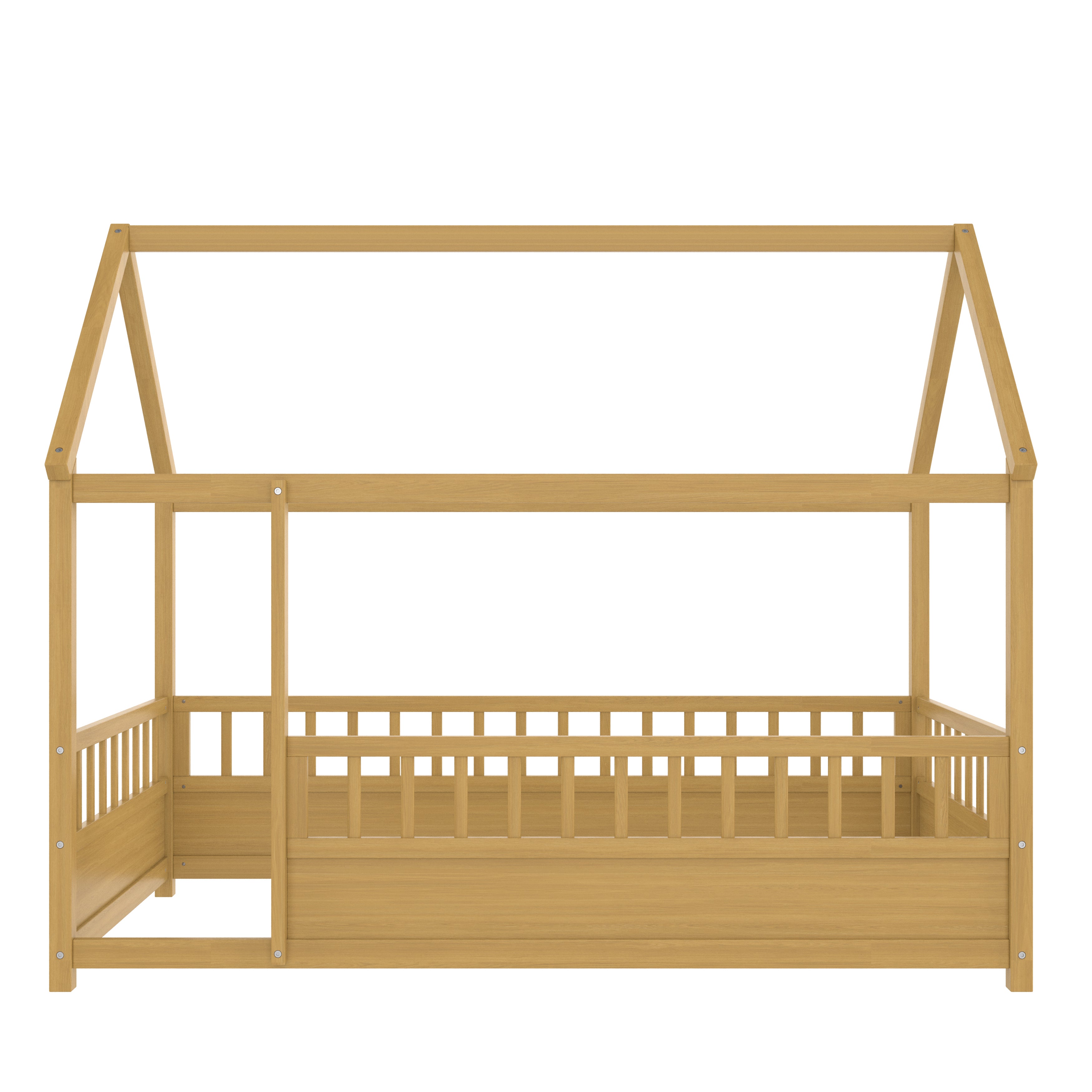 Natural double bed with a roof frame