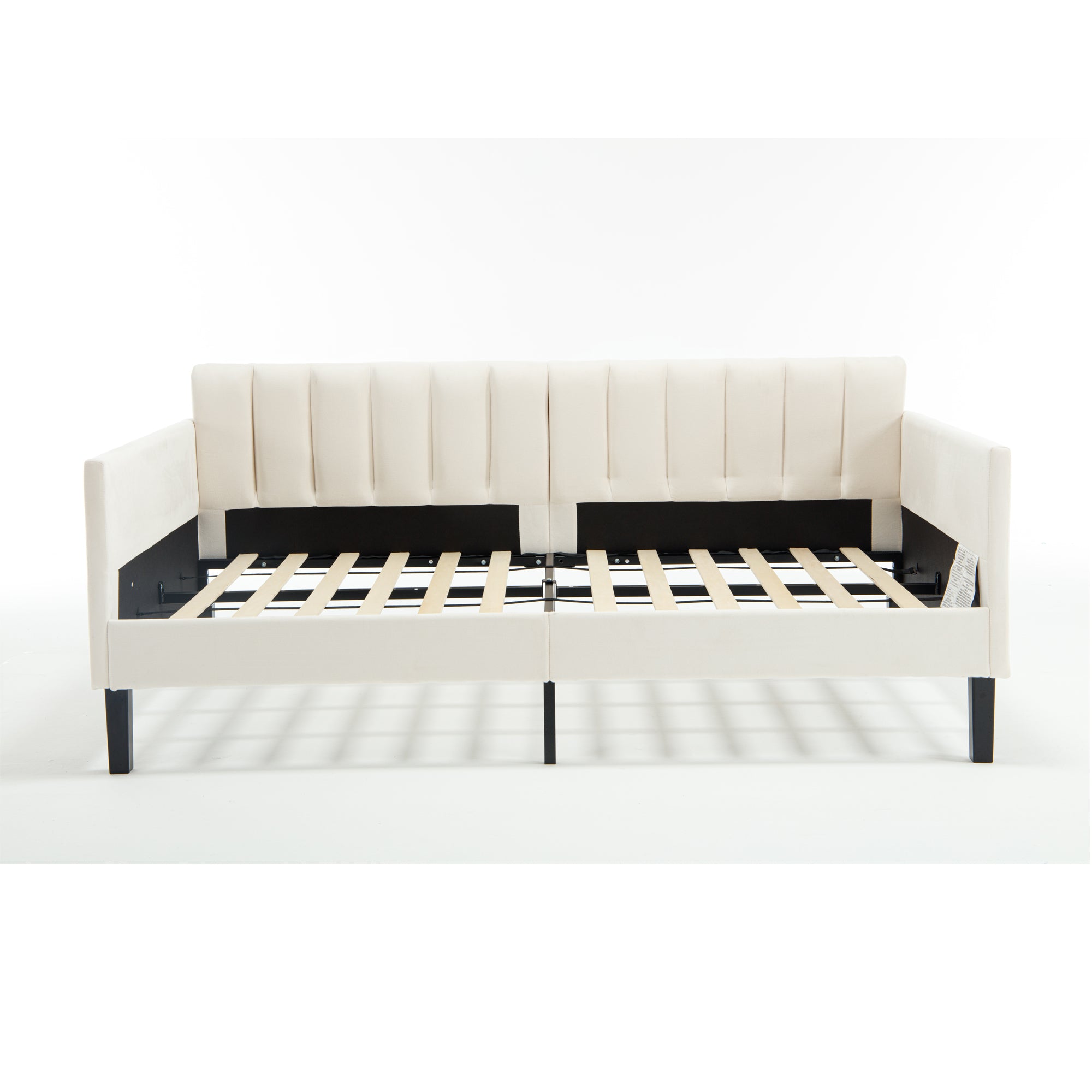 Elena beige velvet upholstered double bed