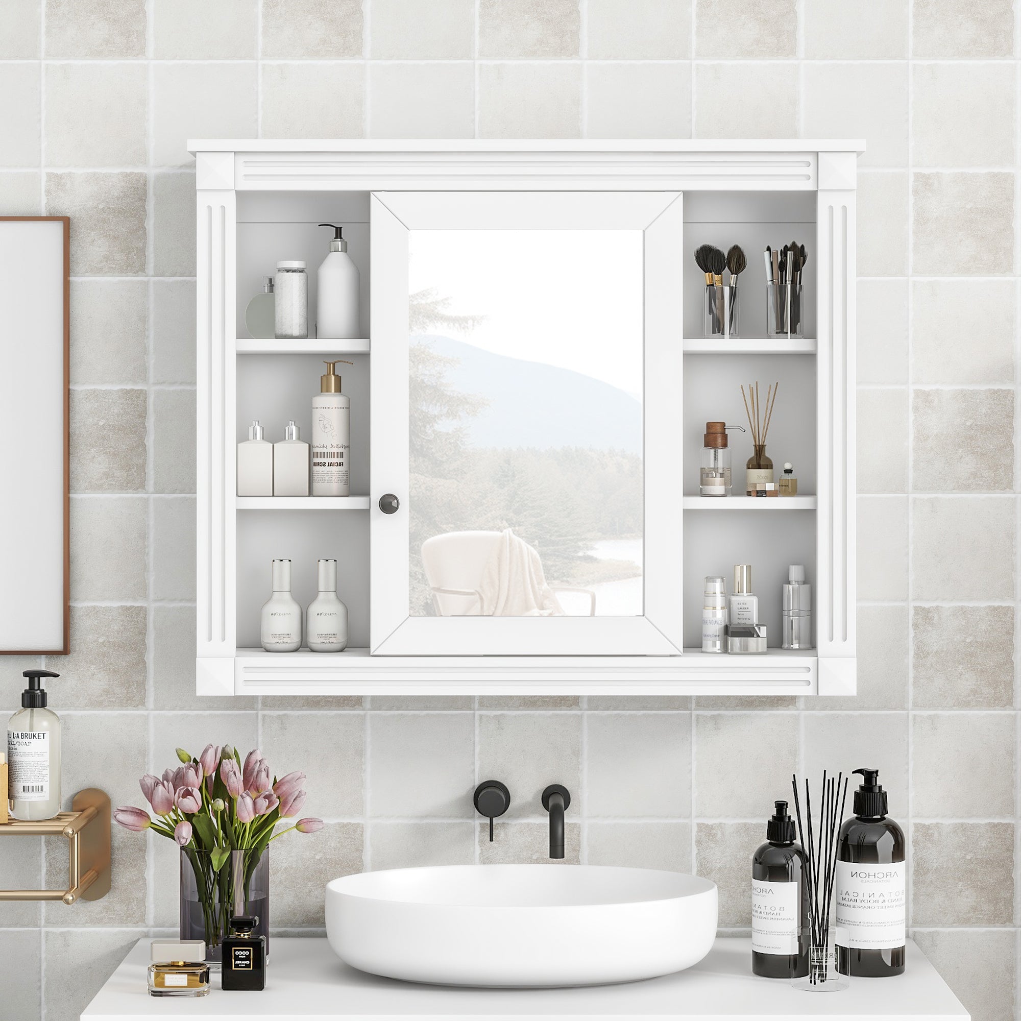 Modern wall-mounted bathroom wall cabinets and mirror cabinets(White)