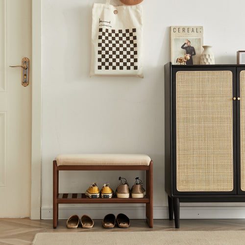 Wood Shoe Storage Bench with Memory Foam Pads