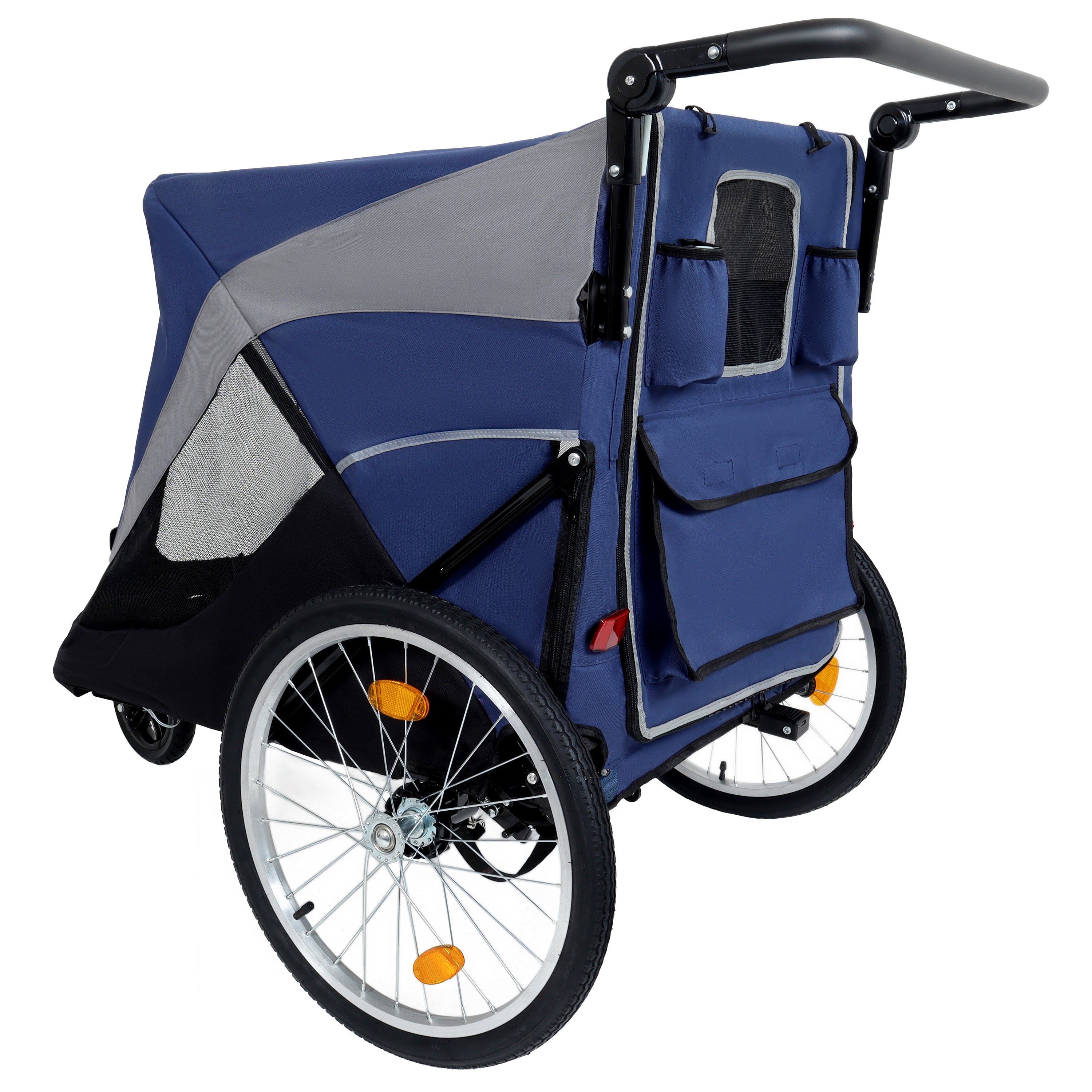Detachable 2-in-1 pet bicycle trailer and stroller(Black+Blue)