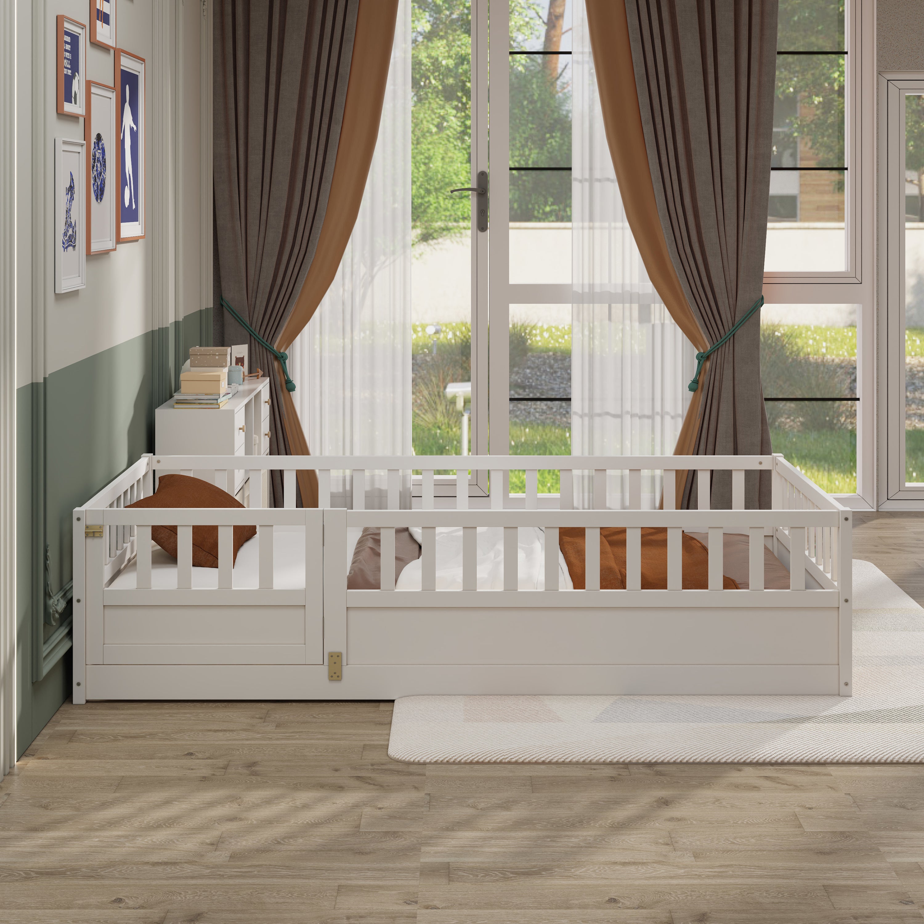 Montessori white wooden children's floor bed