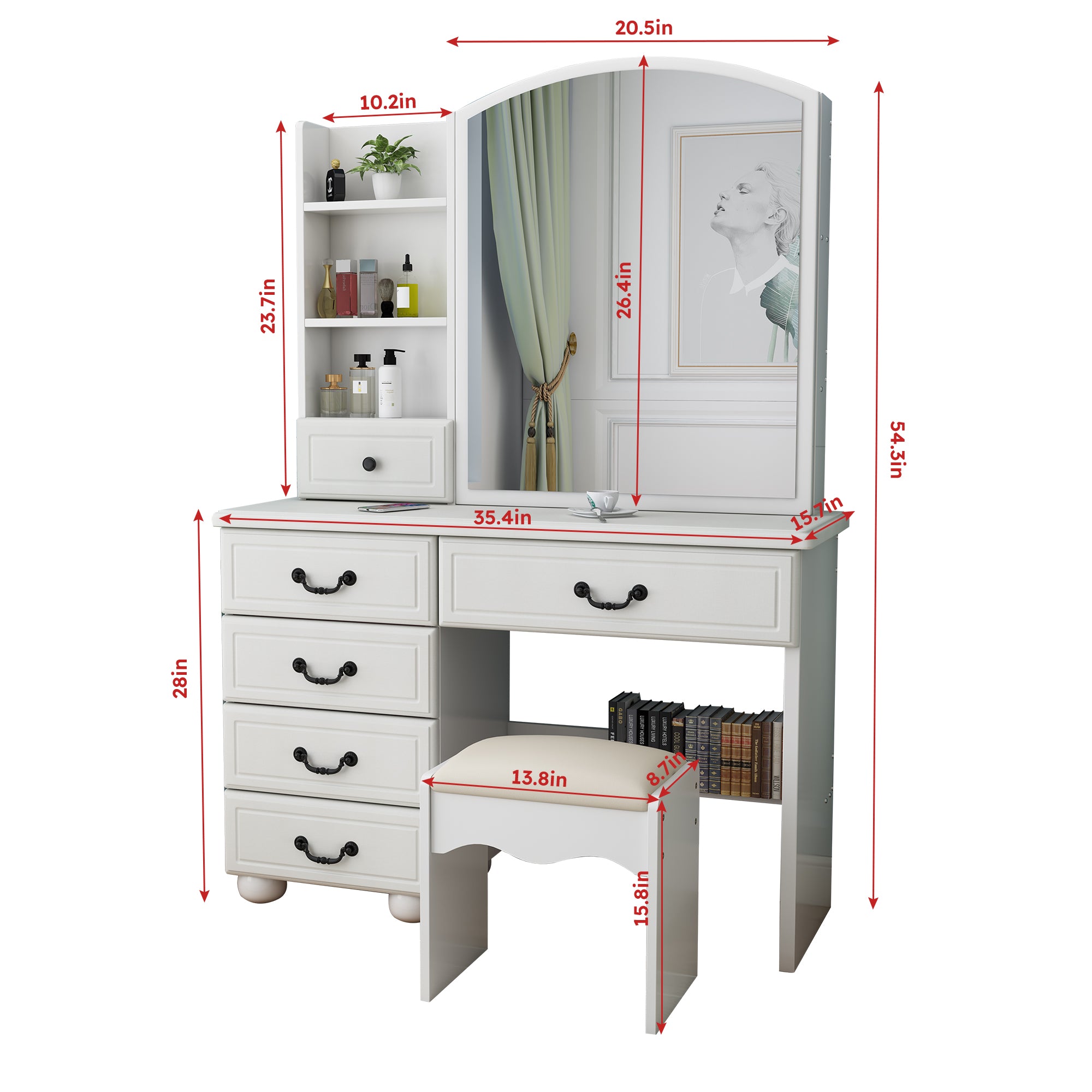 Adjustable lighting fashionable dressing table and mirror