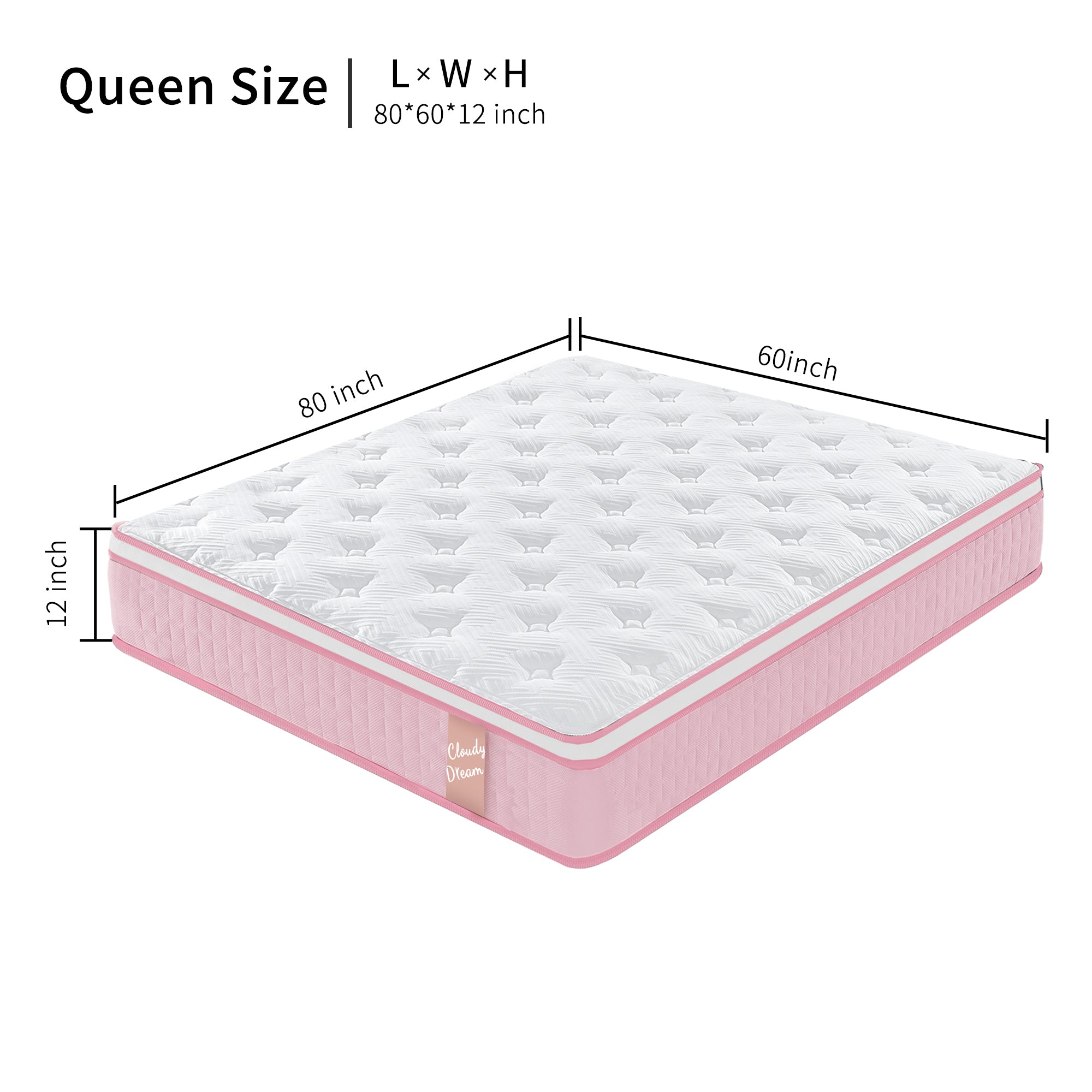 Pink 12-inch hybrid mattress spring memory foam