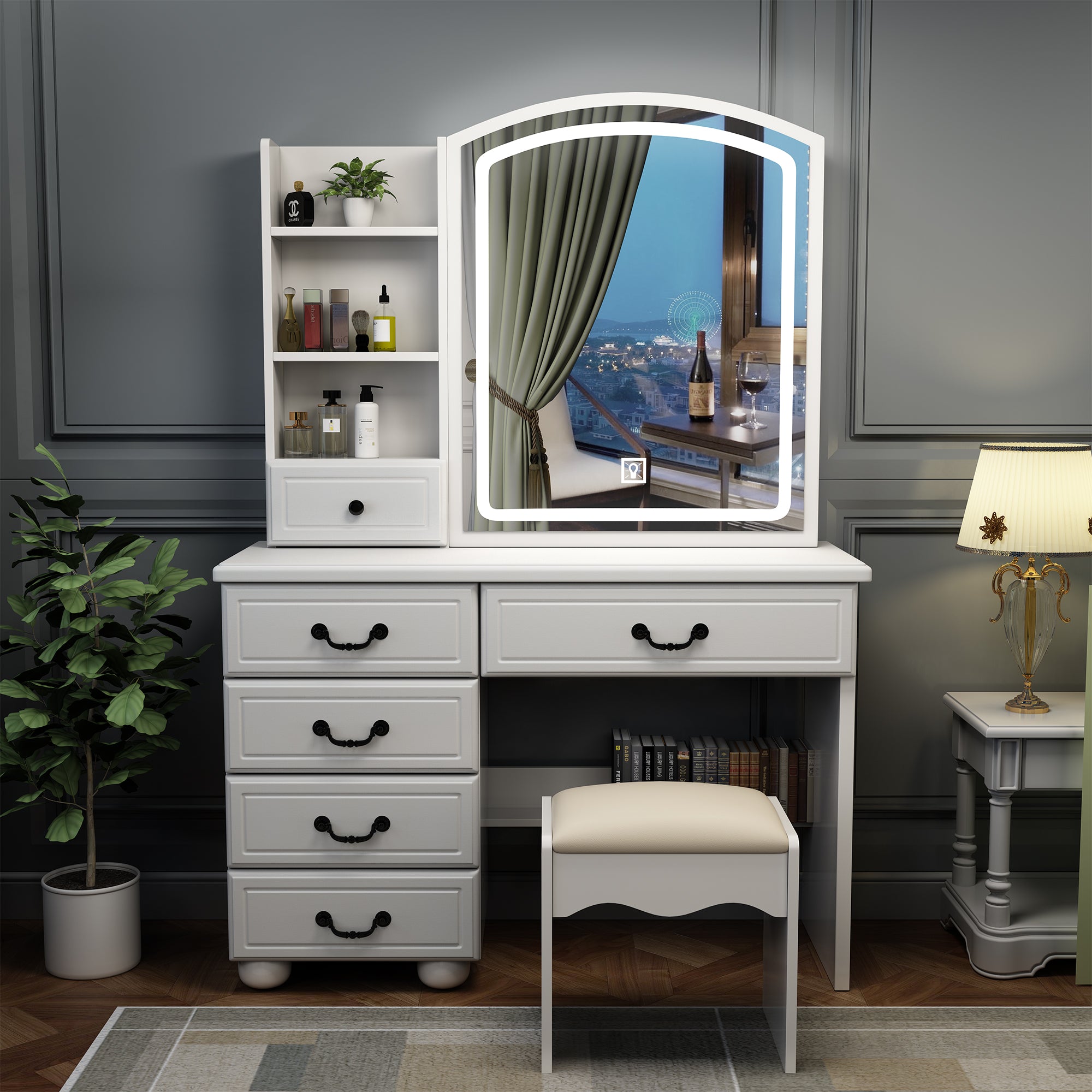 Adjustable lighting fashionable dressing table and mirror