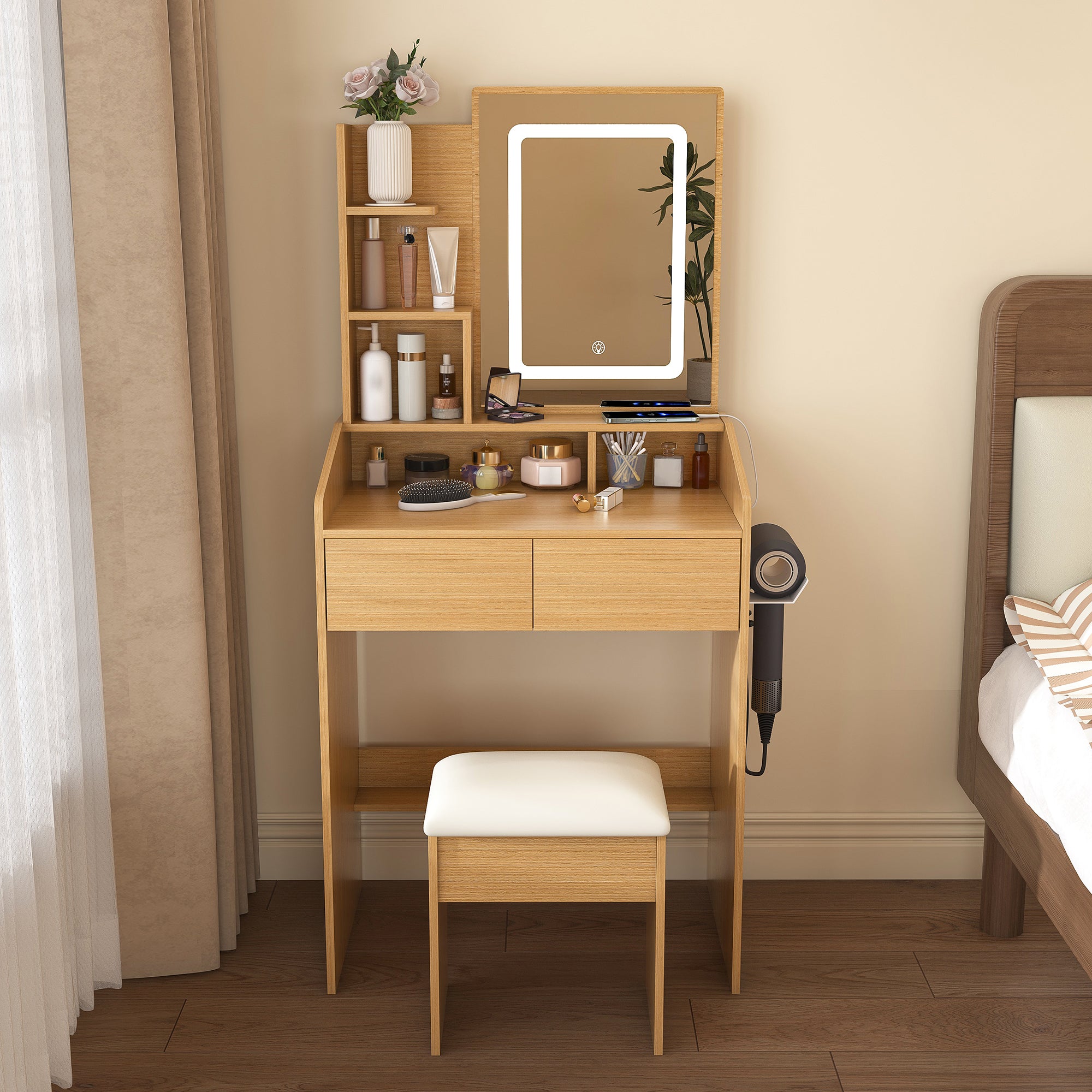 Multi-functional compact dressing table for a small bedroom