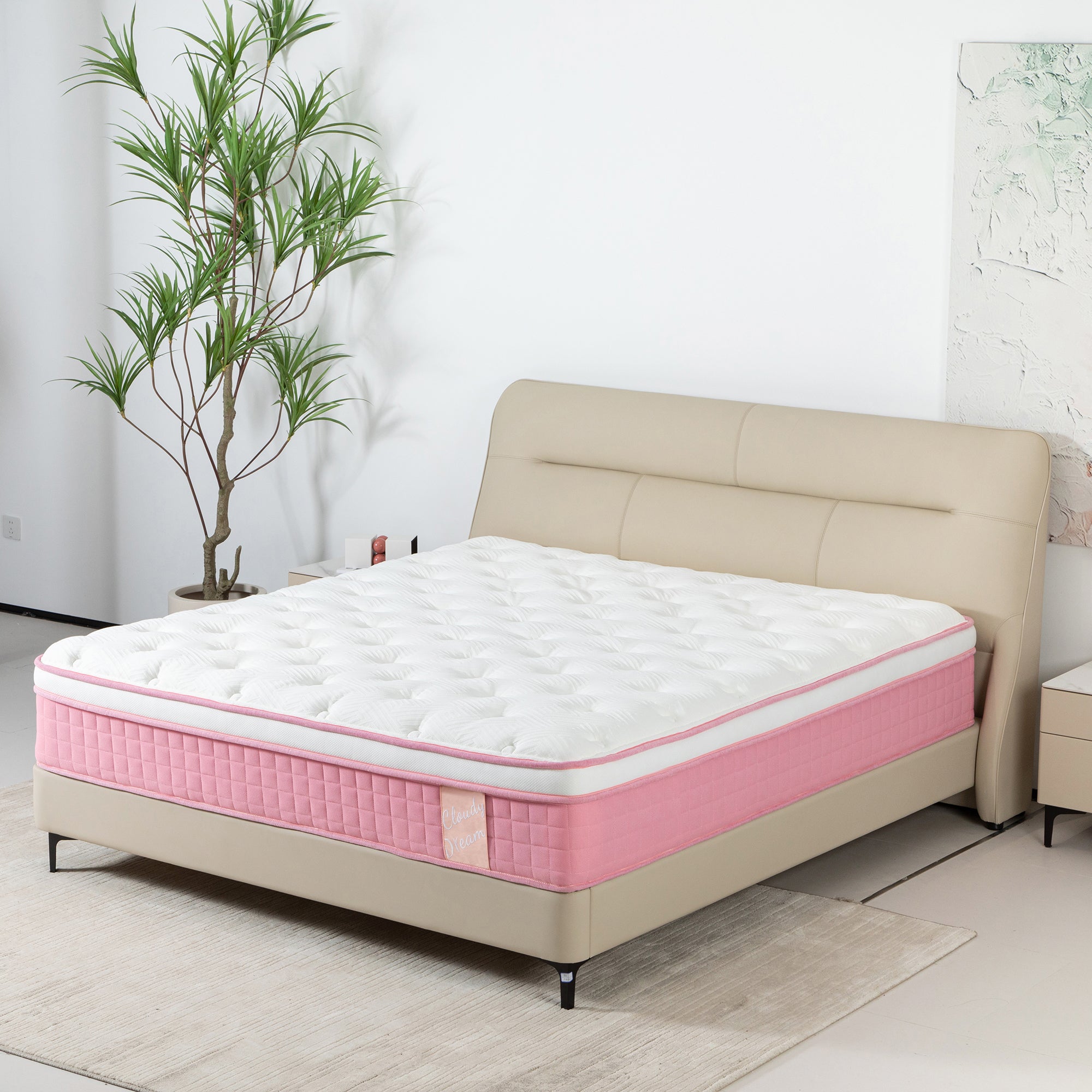 Pink 12-inch hybrid mattress spring memory foam