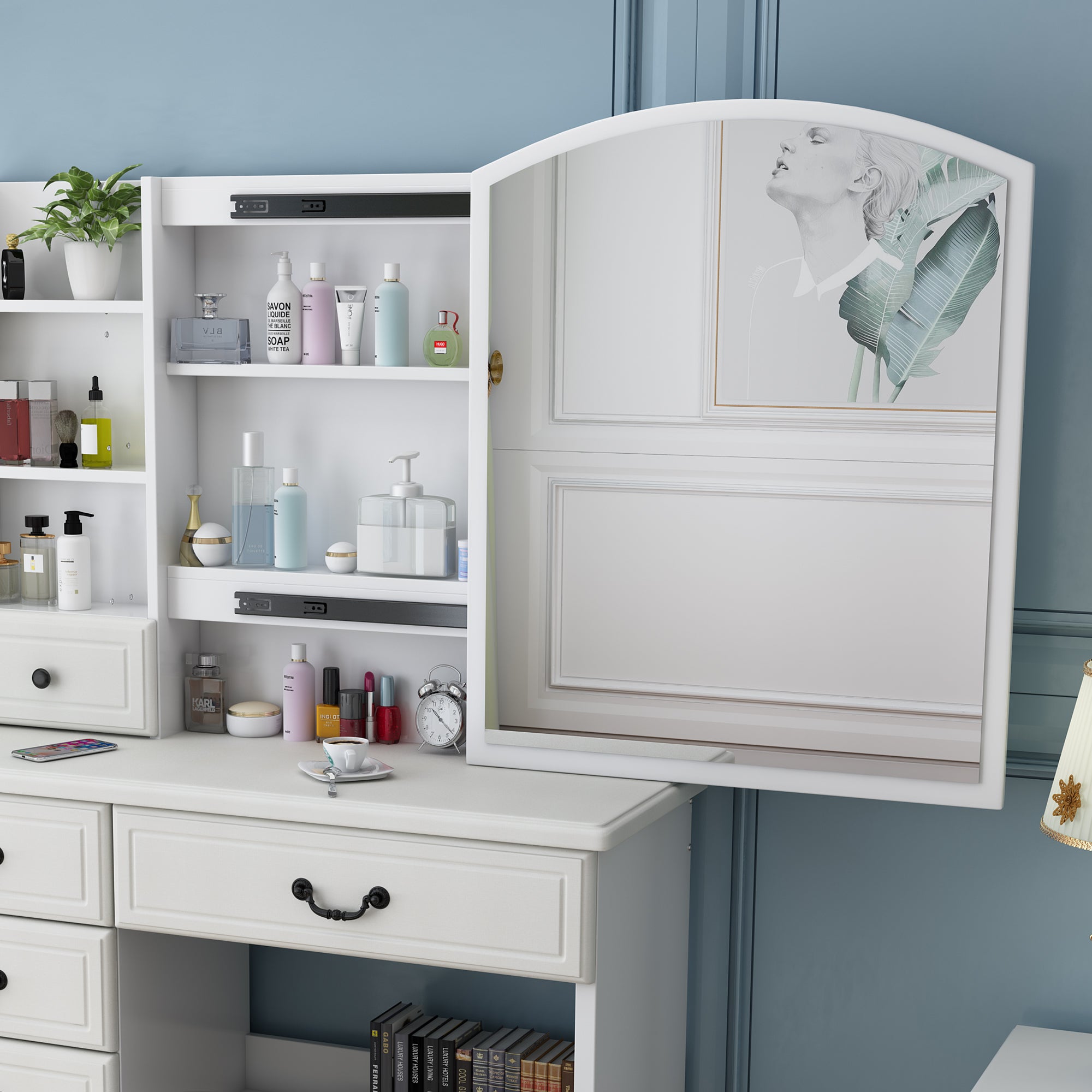 Adjustable lighting fashionable dressing table and mirror