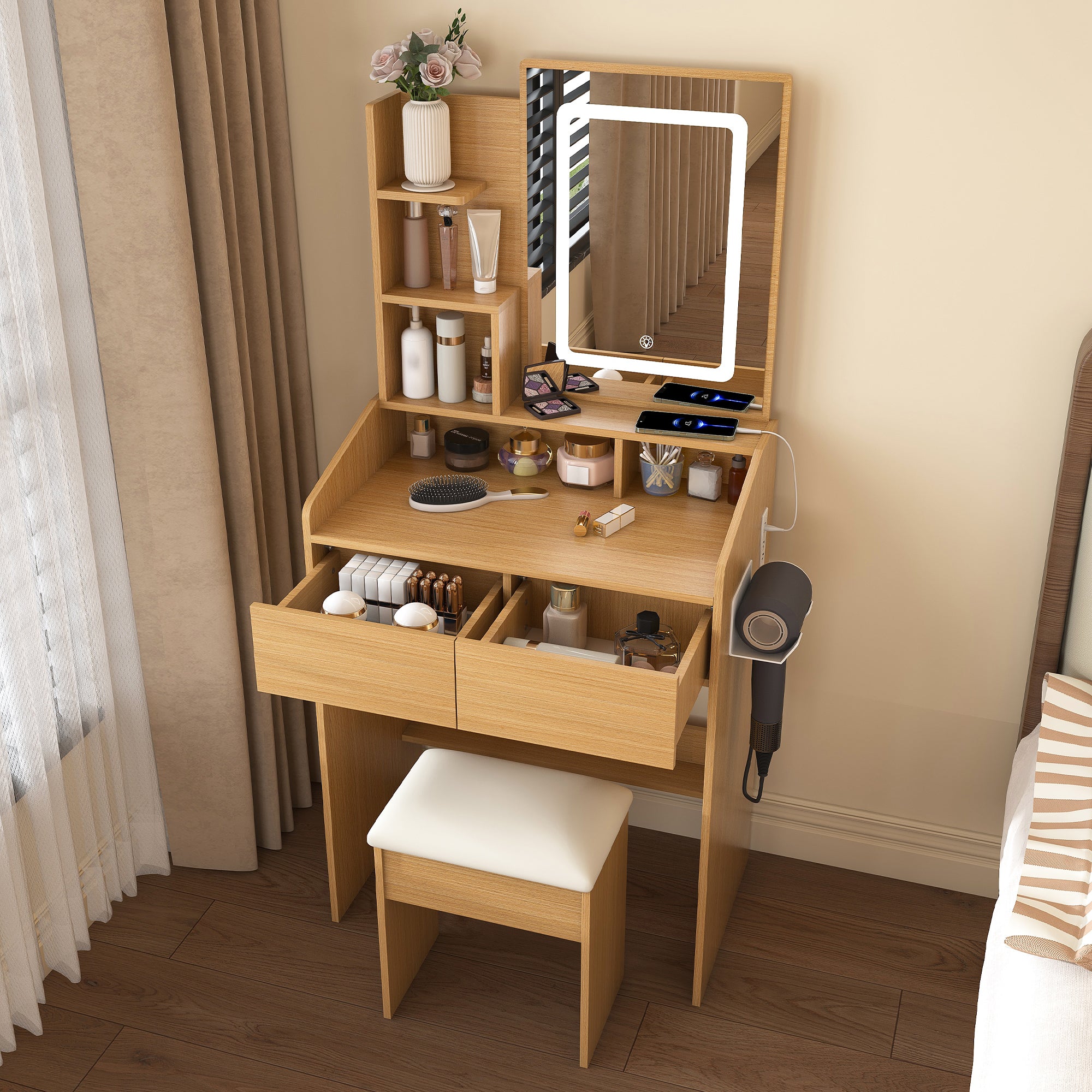Multi-functional compact dressing table for a small bedroom