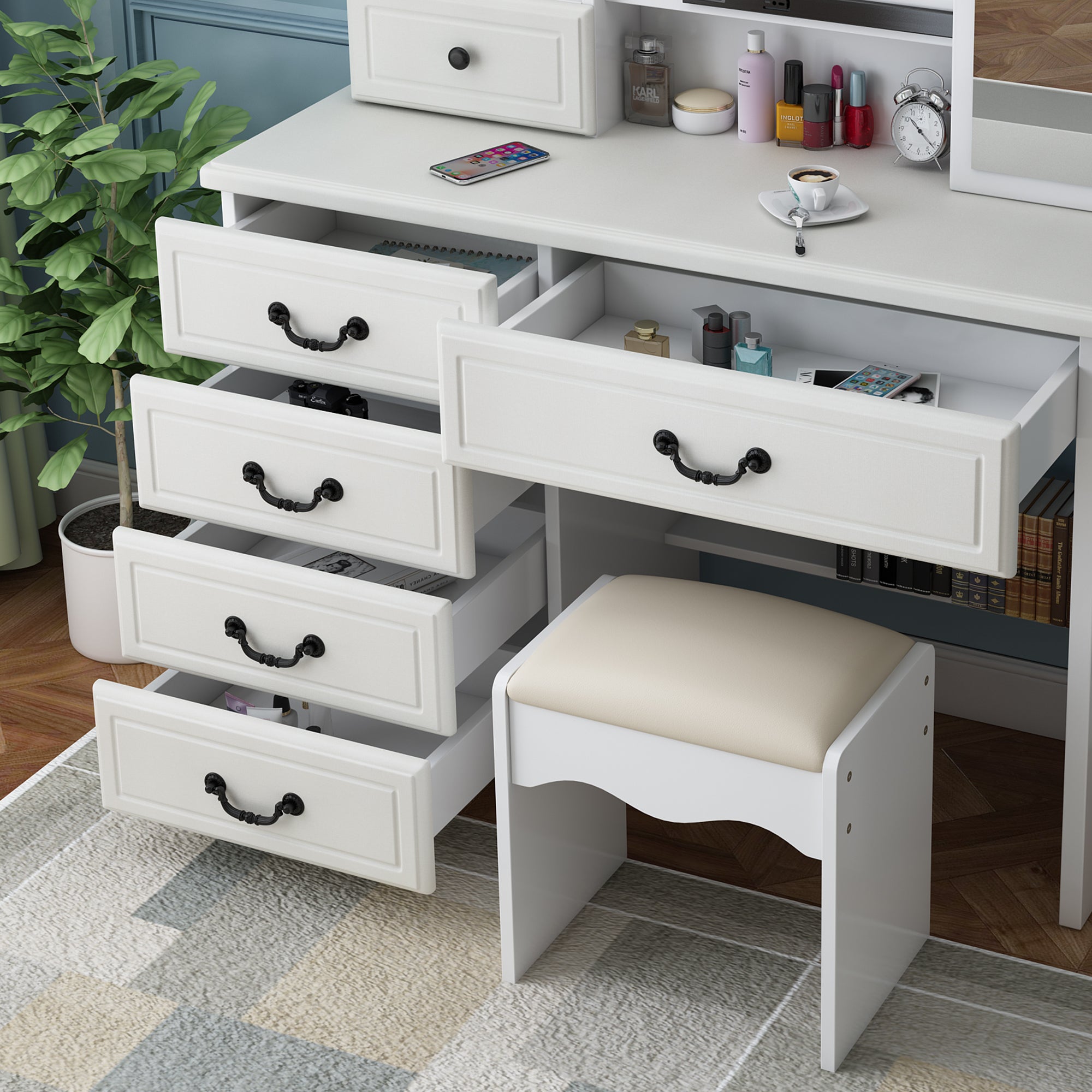 Adjustable lighting fashionable dressing table and mirror