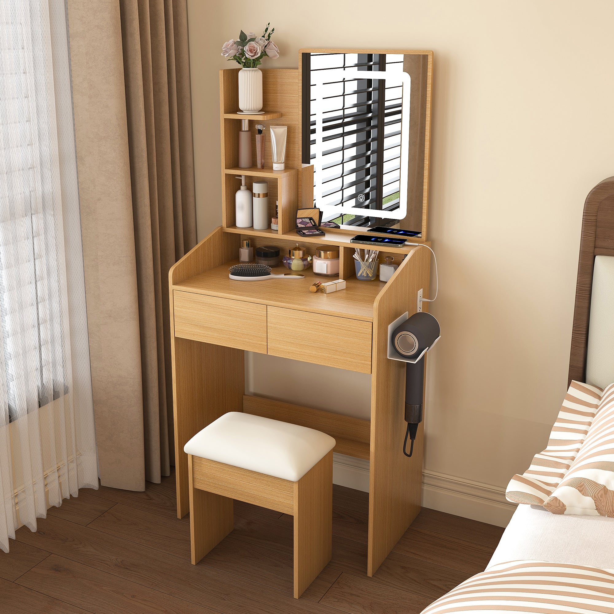 Multi-functional compact dressing table for a small bedroom