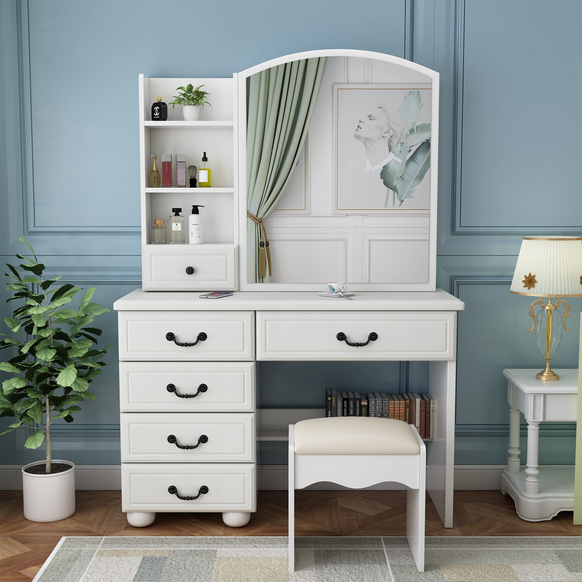 Adjustable lighting fashionable dressing table and mirror