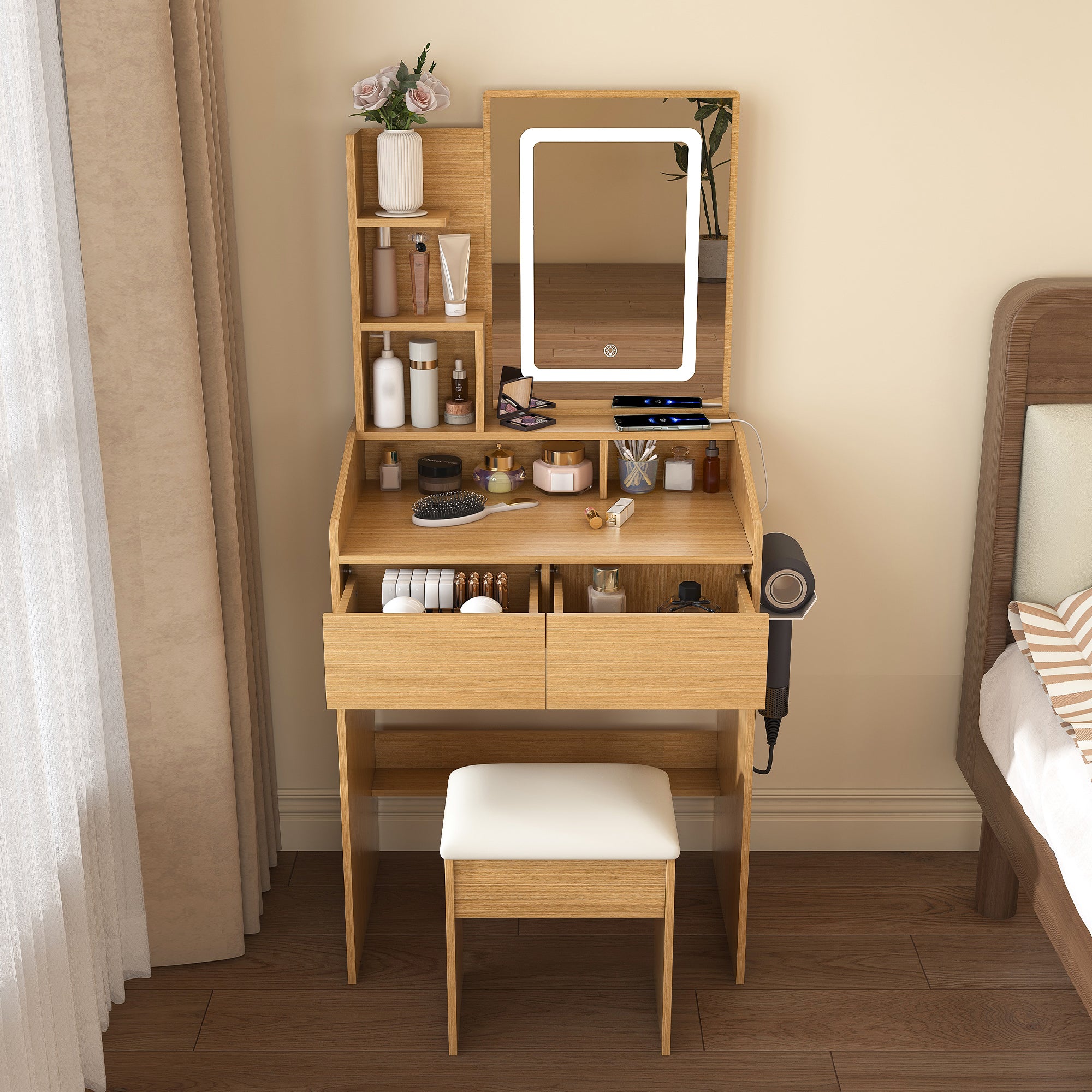 Multi-functional compact dressing table for a small bedroom