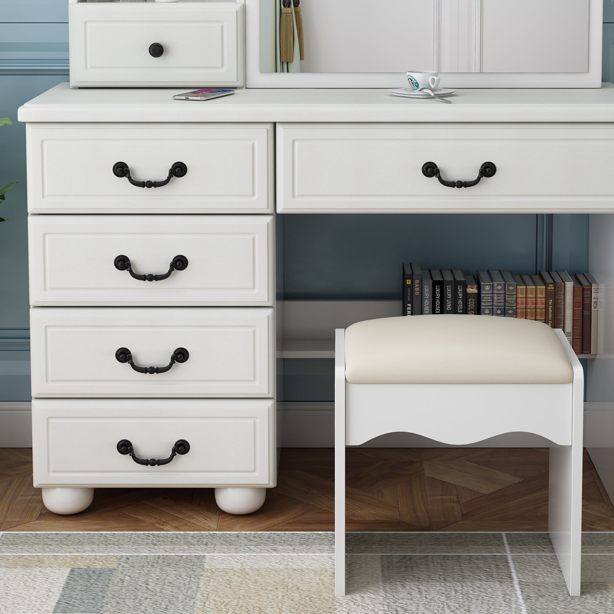 Adjustable lighting fashionable dressing table and mirror