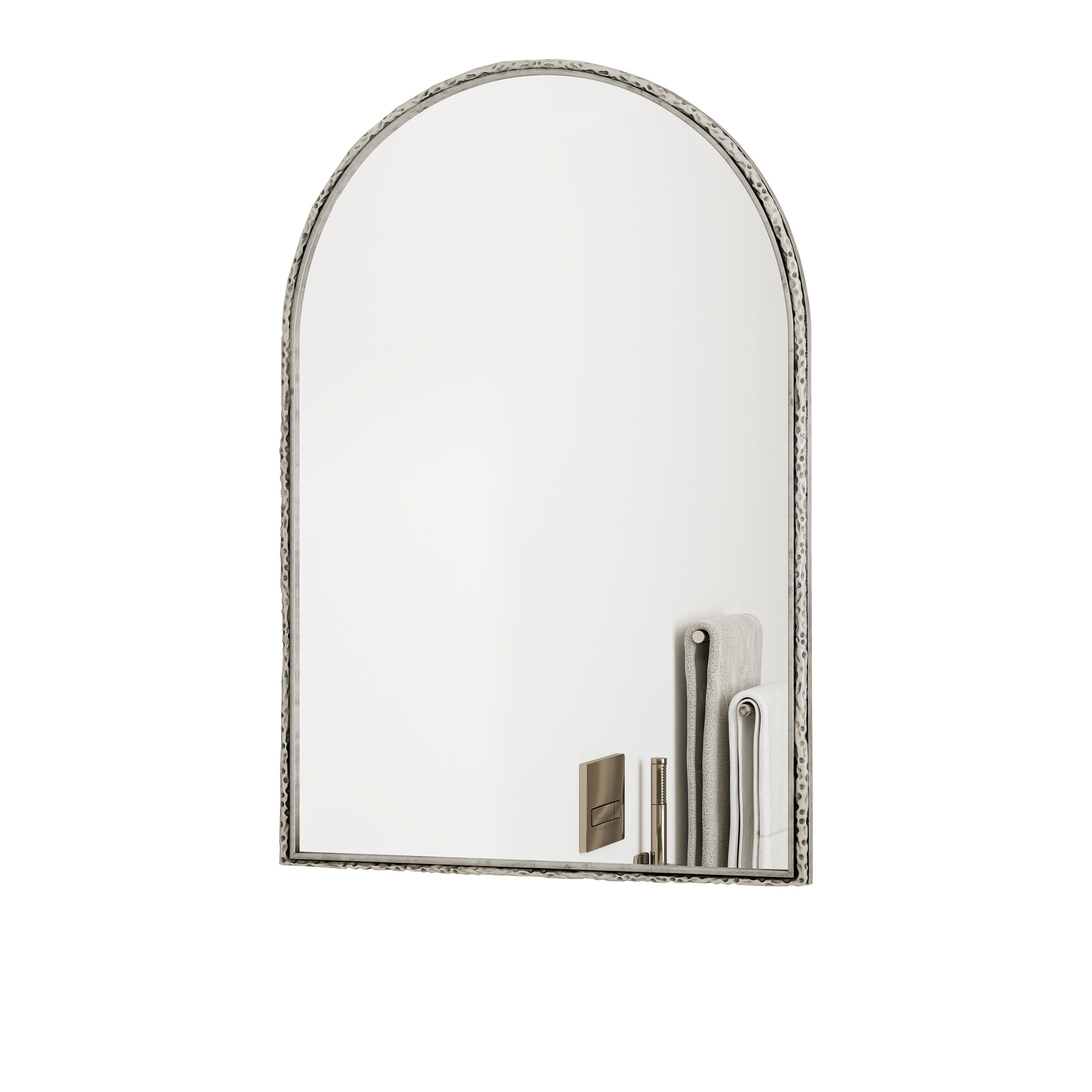 Silver arched mirror with tempered glass and a metal frame