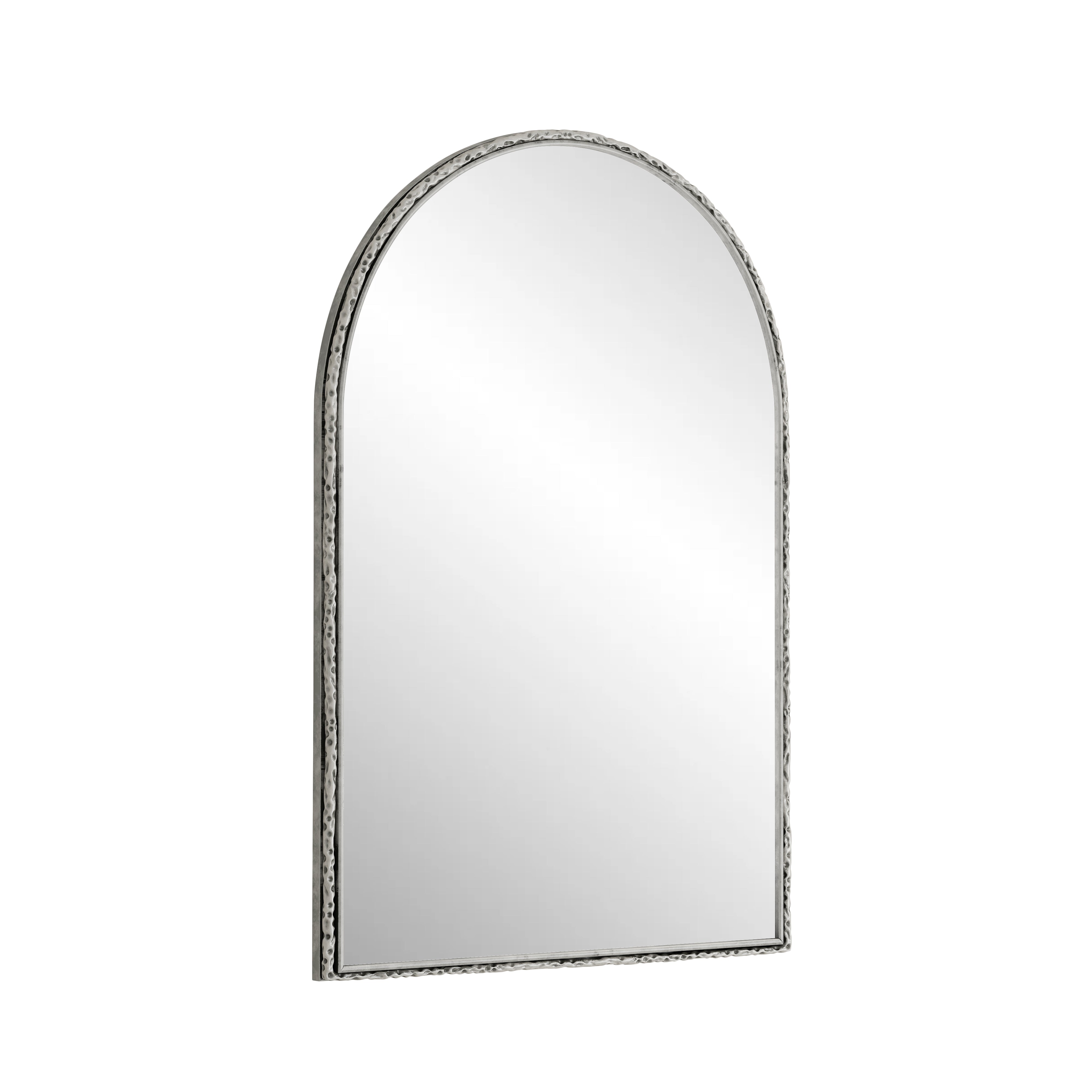 Silver arched mirror with tempered glass and a metal frame