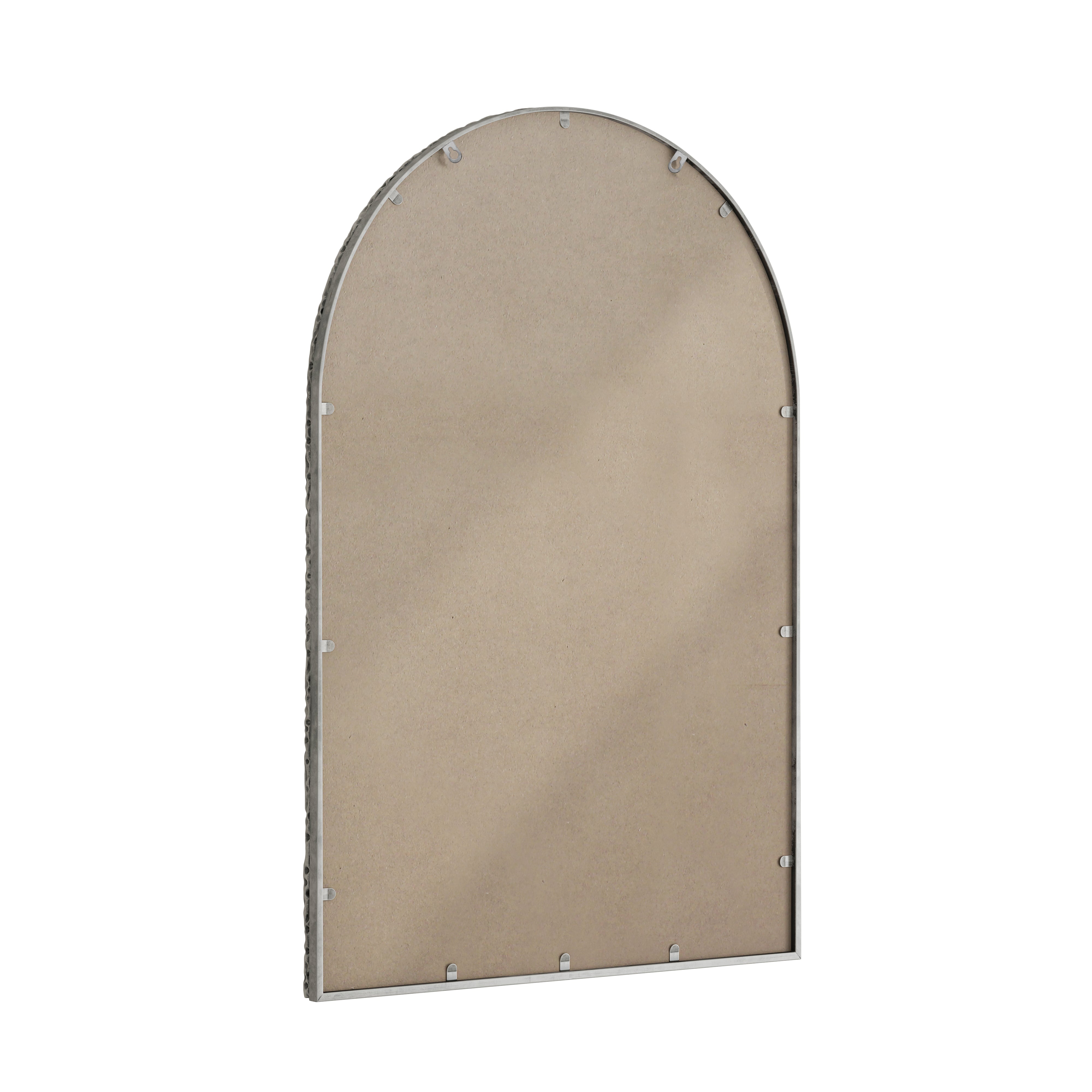 Silver arched mirror with tempered glass and a metal frame