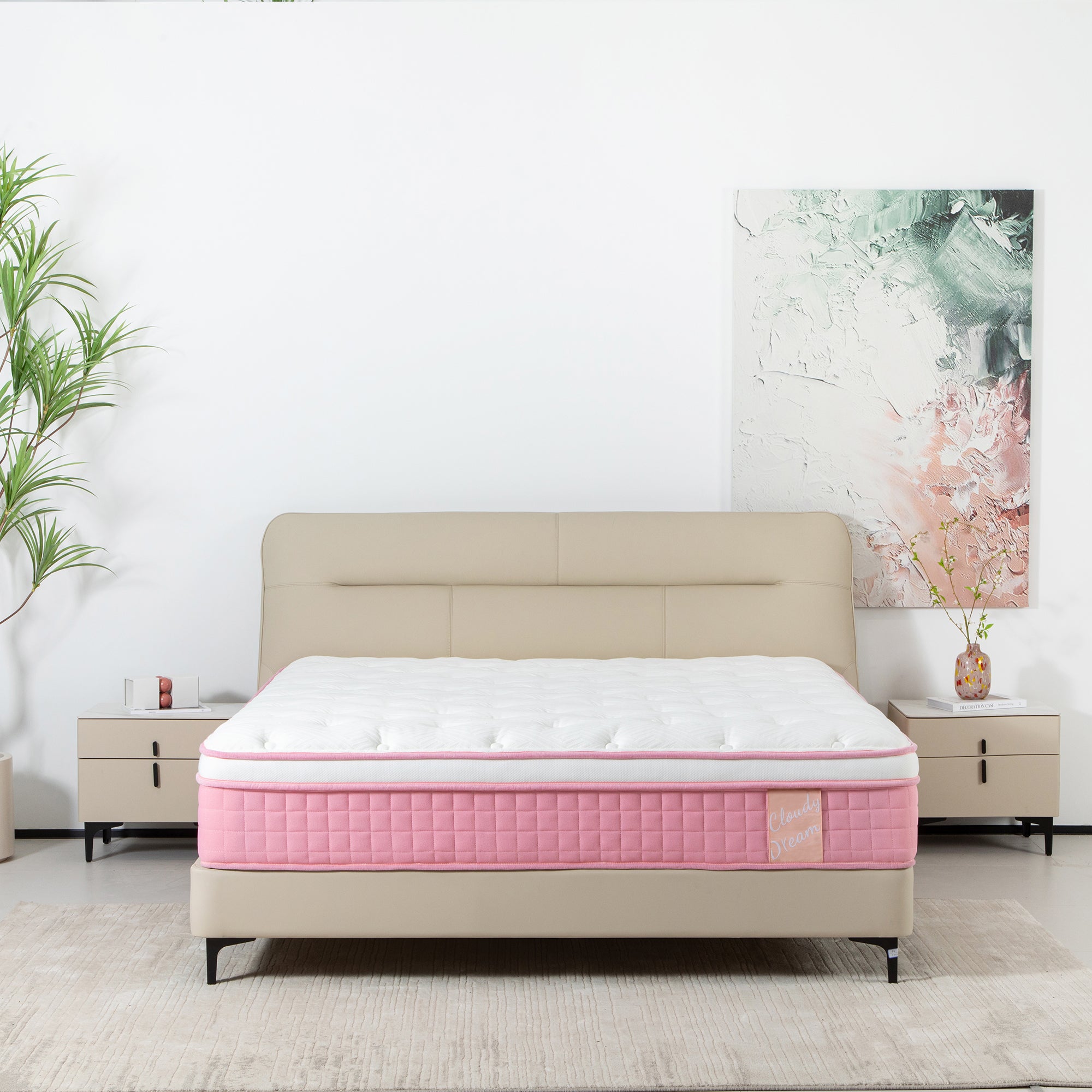 Pink 12-inch hybrid mattress spring memory foam