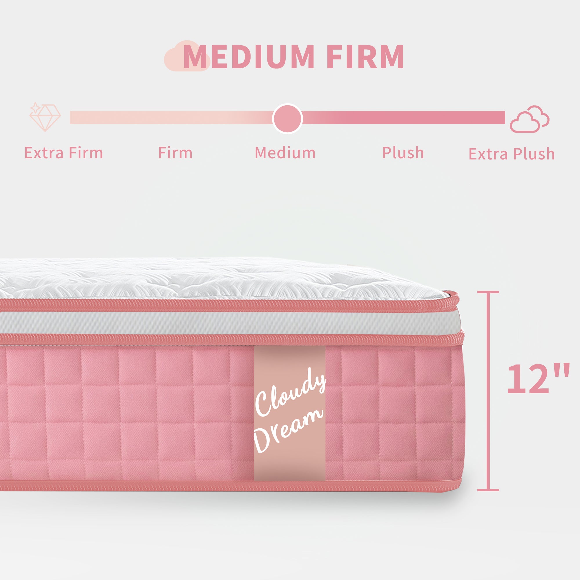 Pink 12-inch hybrid mattress spring memory foam