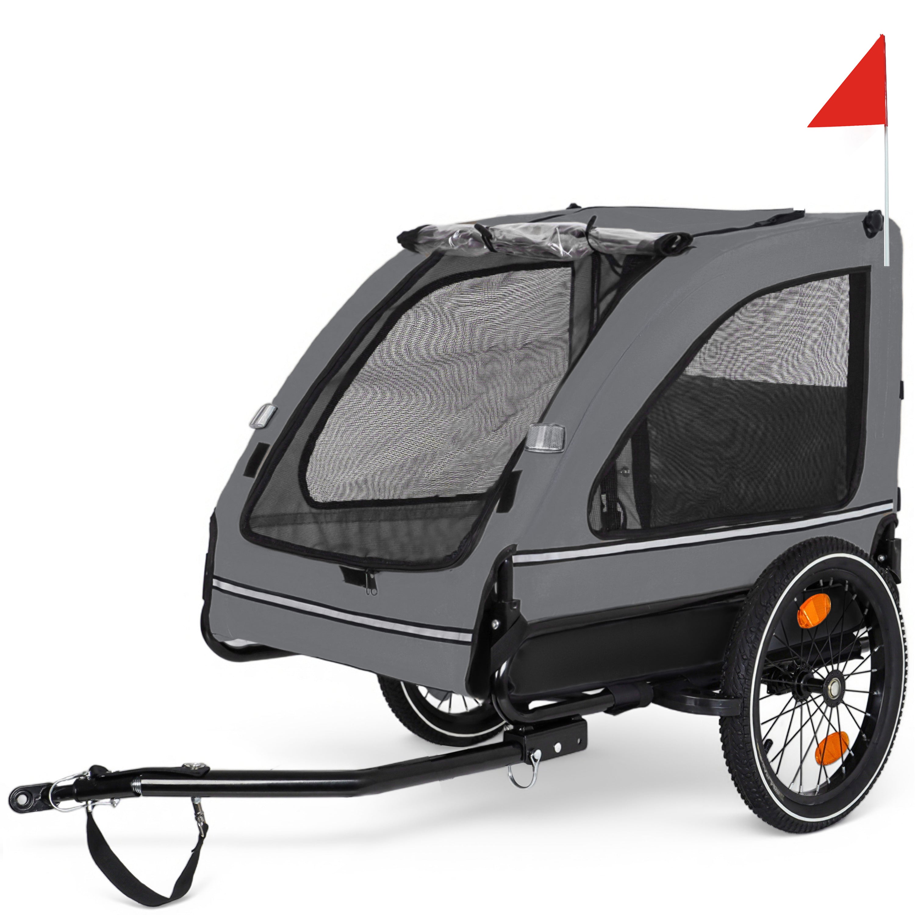 Easy-to-fold pet bicycle trailer(black+grey)