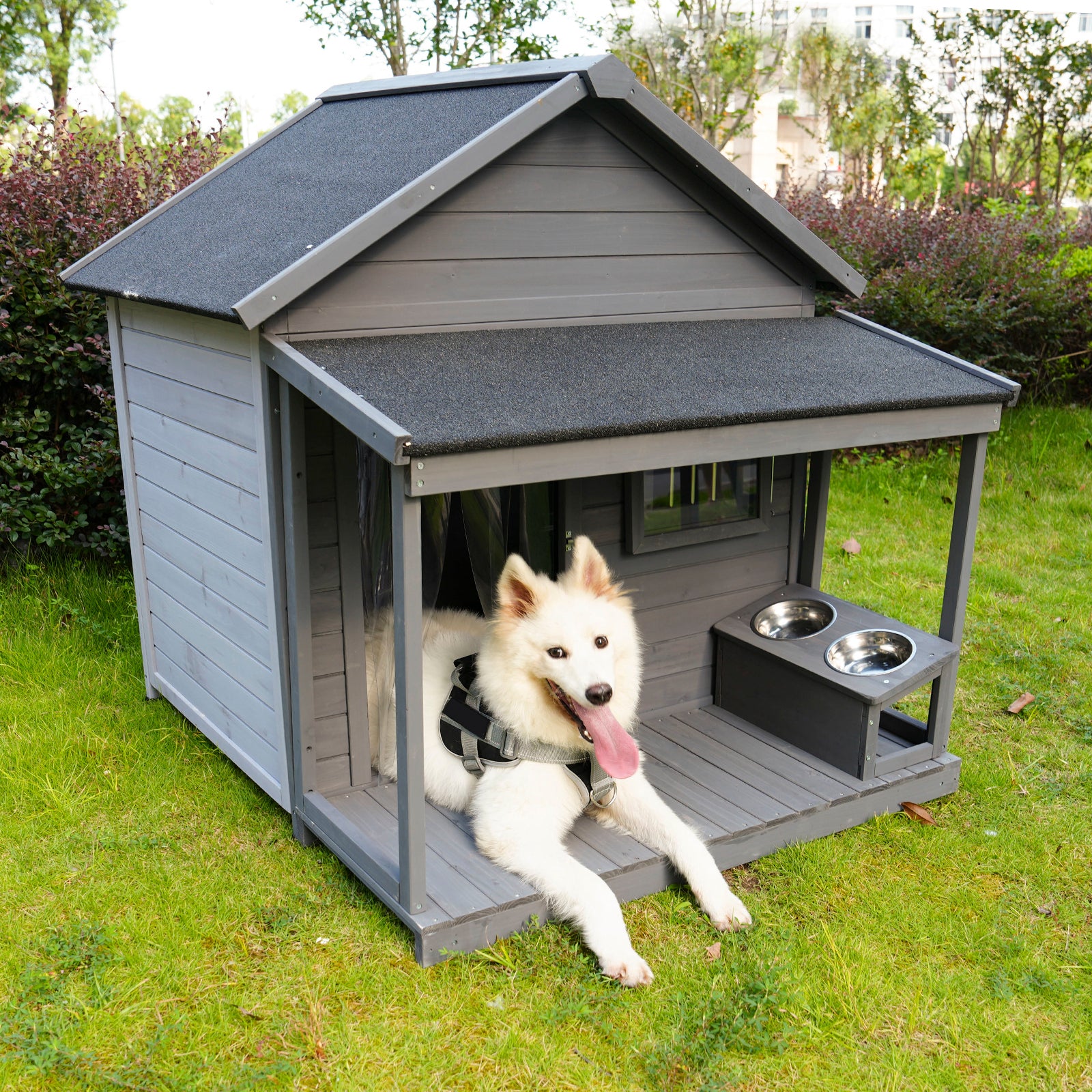 Windproof dog house with a large balcony