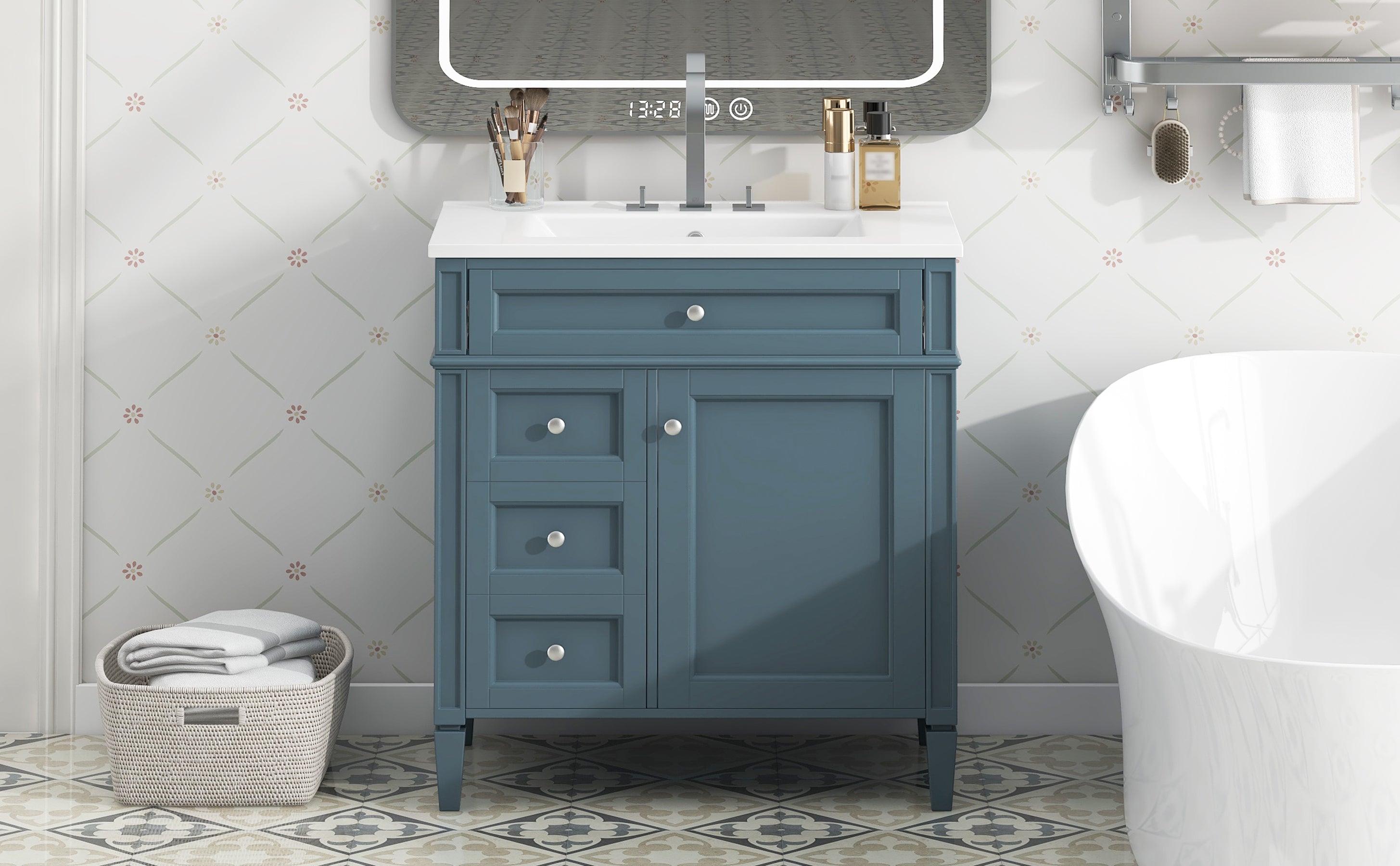 30 "Single sink bathroom dressing table, modern bathroom storage cabinet(blue)
