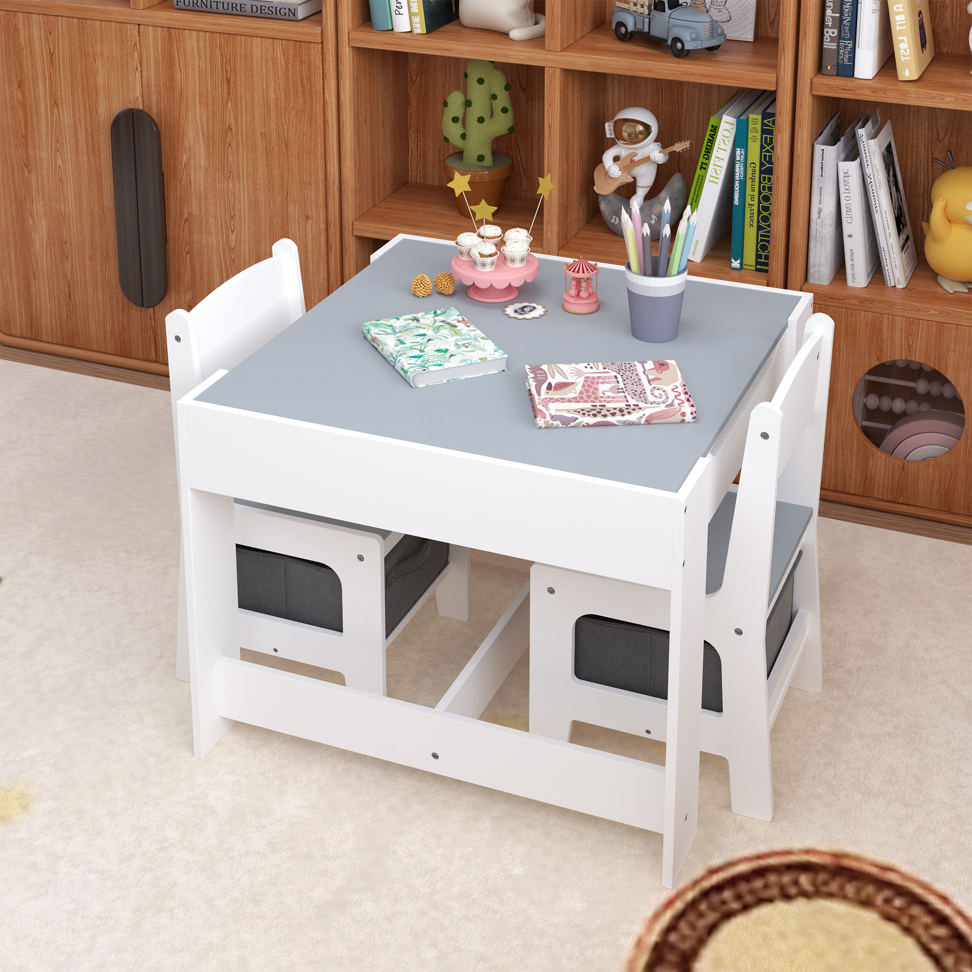 3-in-1 wooden children's table and chair set