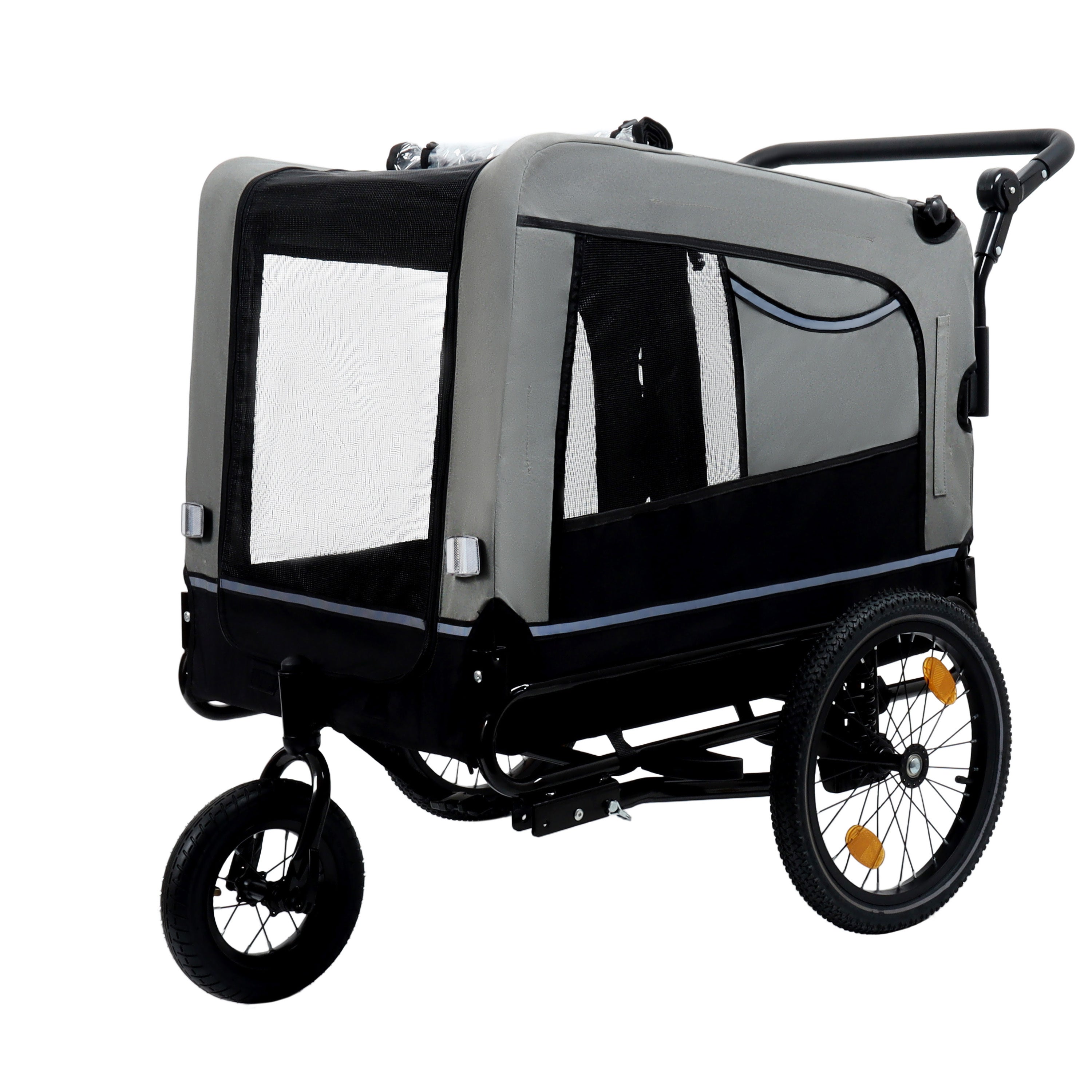 Super-large 2-in-1 pet bicycle trailer(black+grey)