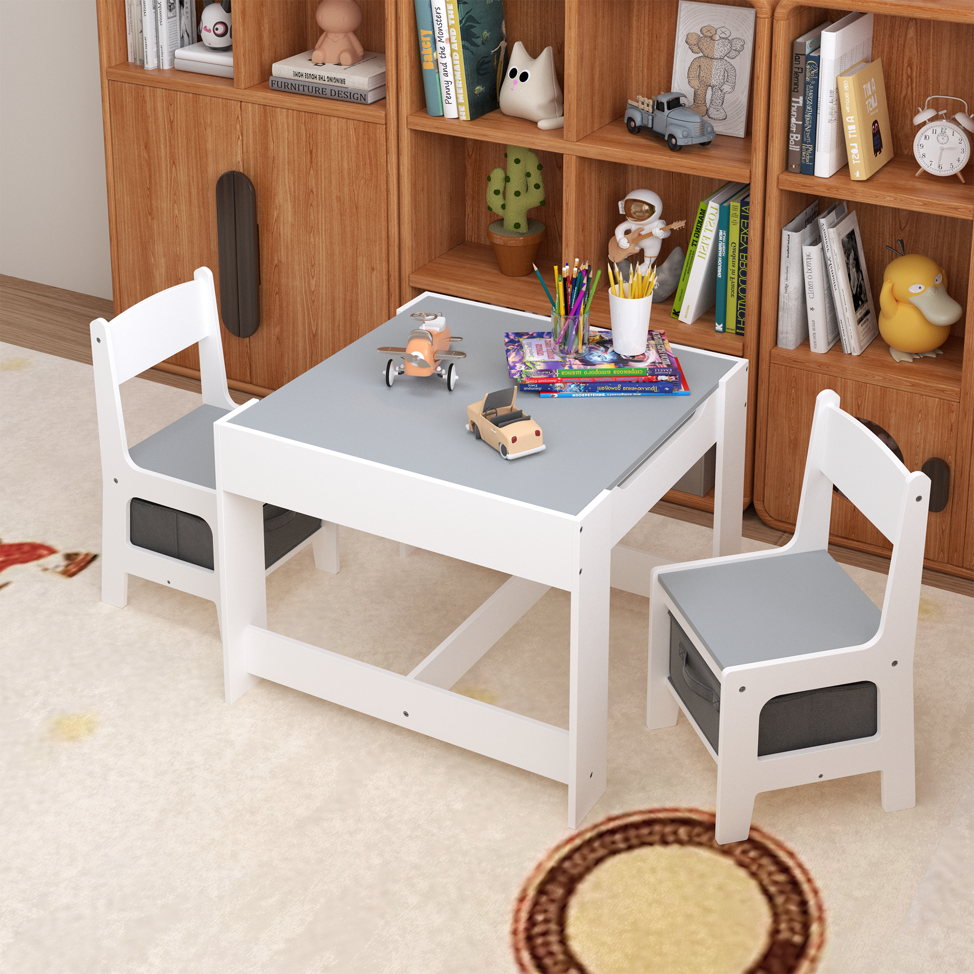 3-in-1 wooden children's table and chair set