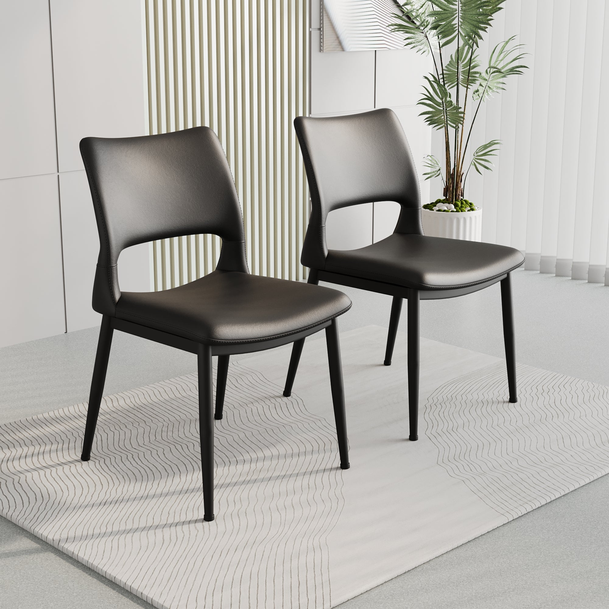 Two modern and simple PU leather dining chairs（black）