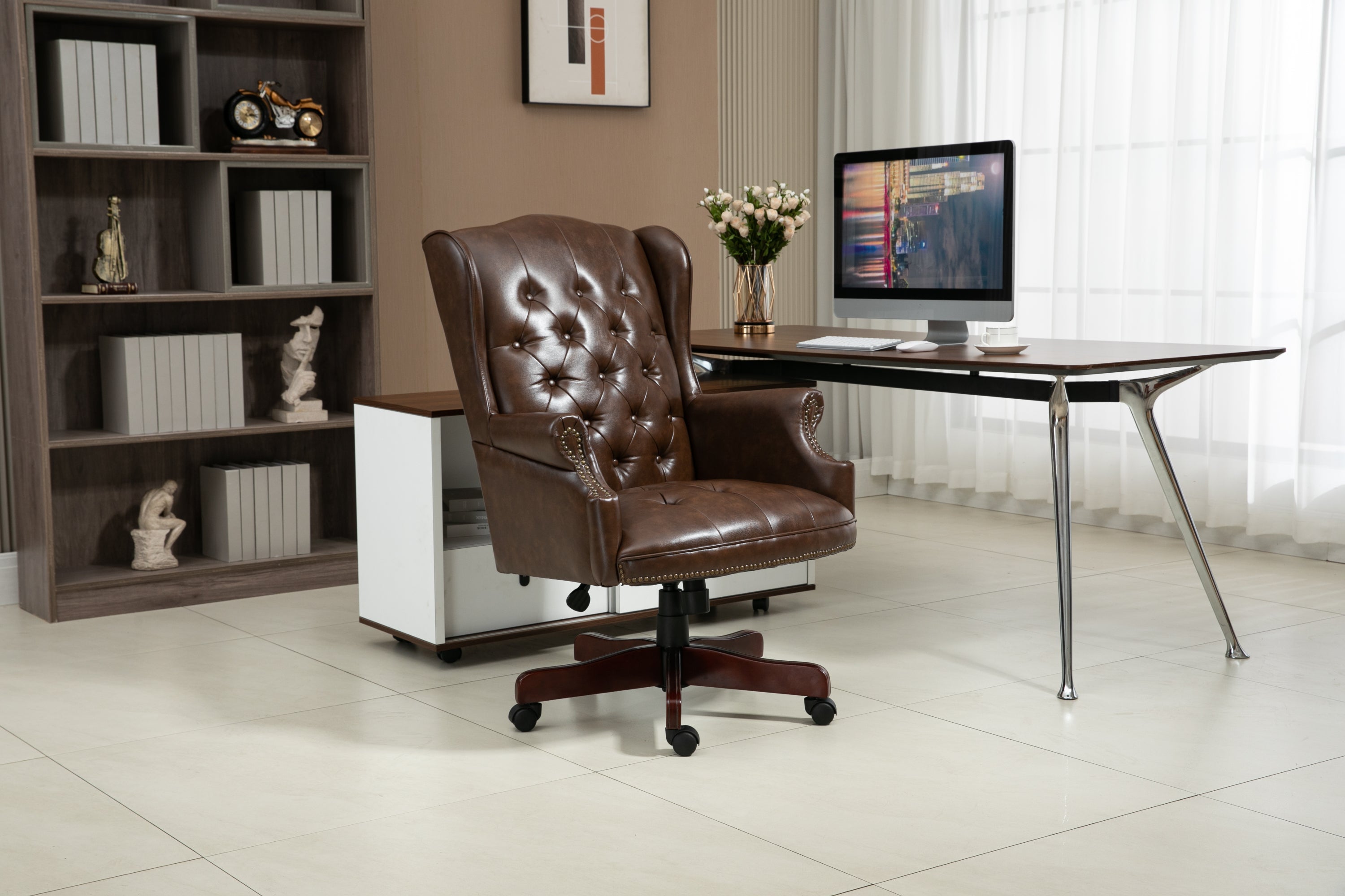 High-backrest PU leather executive office chair(brown)