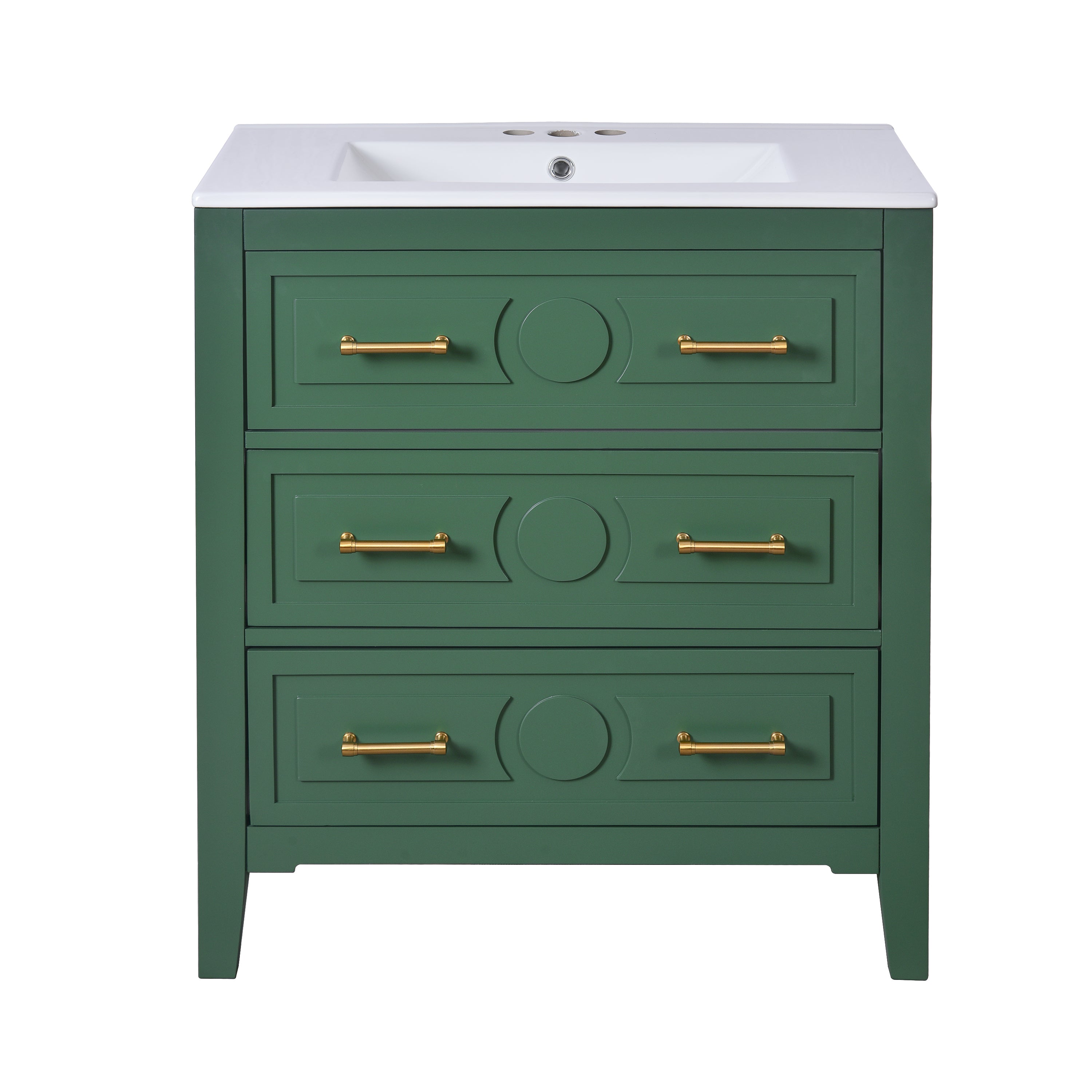 30 "Ceramic sink solid wood frame independent single dressing table set(green)