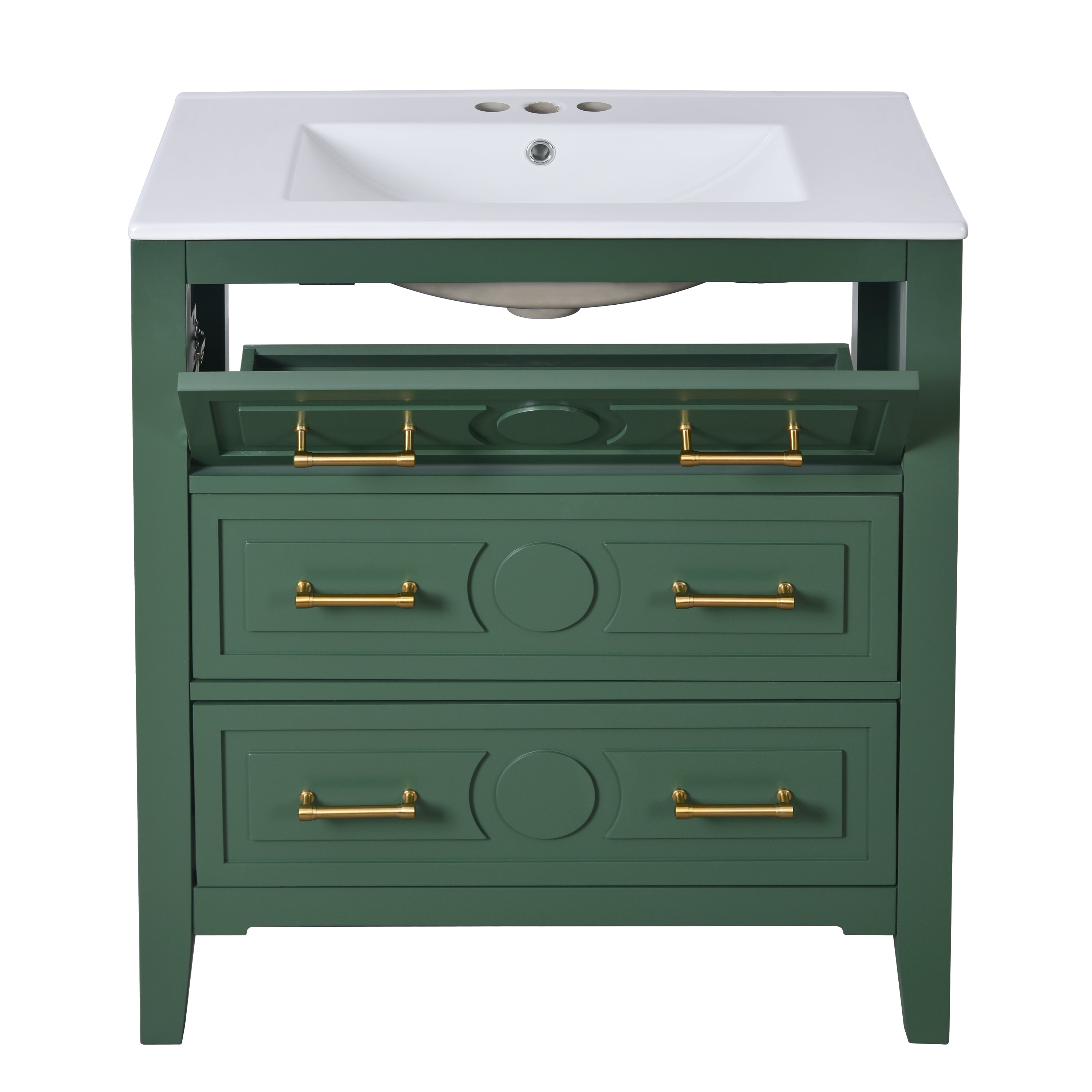 30 "Ceramic sink solid wood frame independent single dressing table set(green)