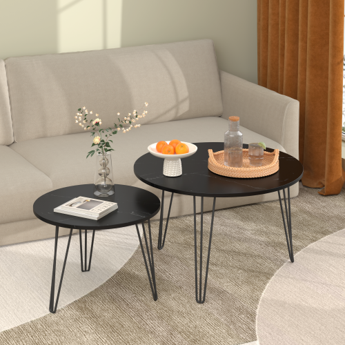 Coffee table with nested marble patterns (White)