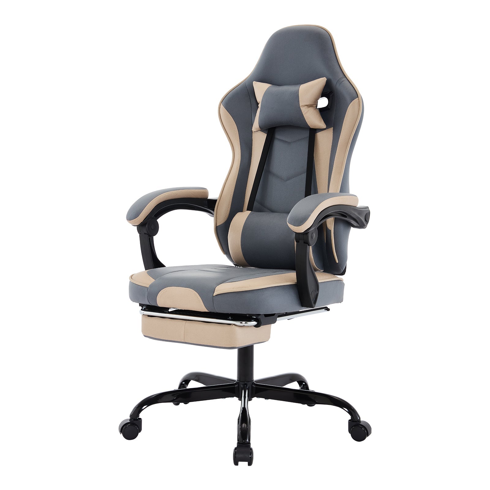 Adjustable ergonomic game chair, footstool and massage waist support（beige+blue） - KiKiUMi
