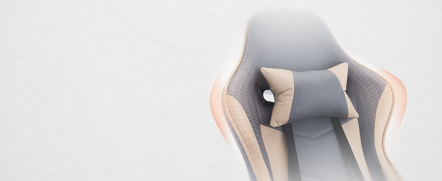 Adjustable ergonomic game chair, footstool and massage waist support（beige+blue） - KiKiUMi