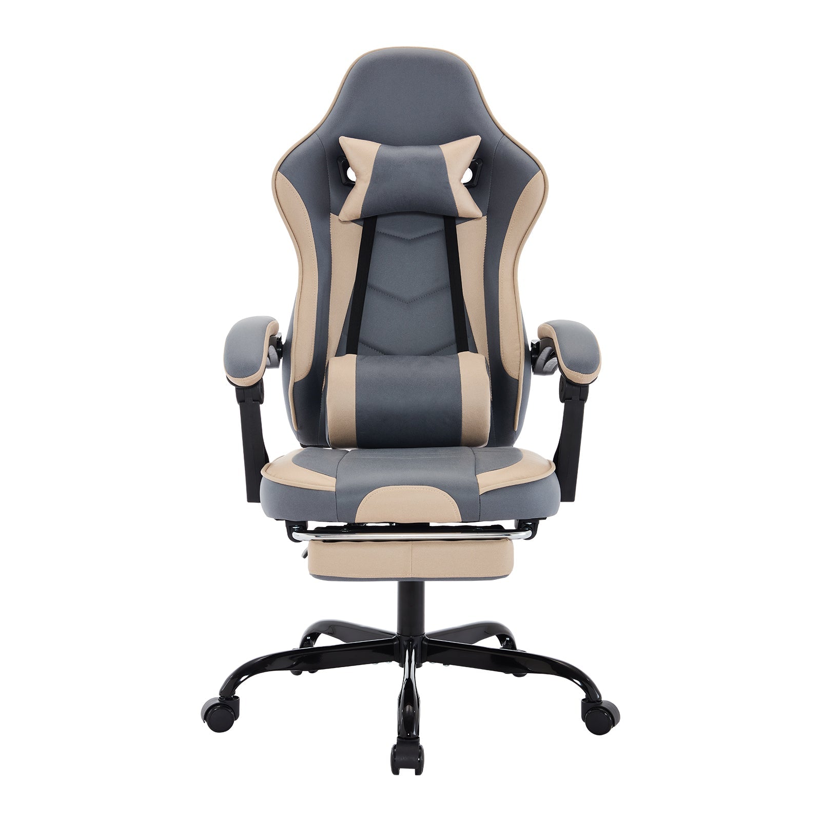 Adjustable ergonomic game chair, footstool and massage waist support（beige+blue） - KiKiUMi