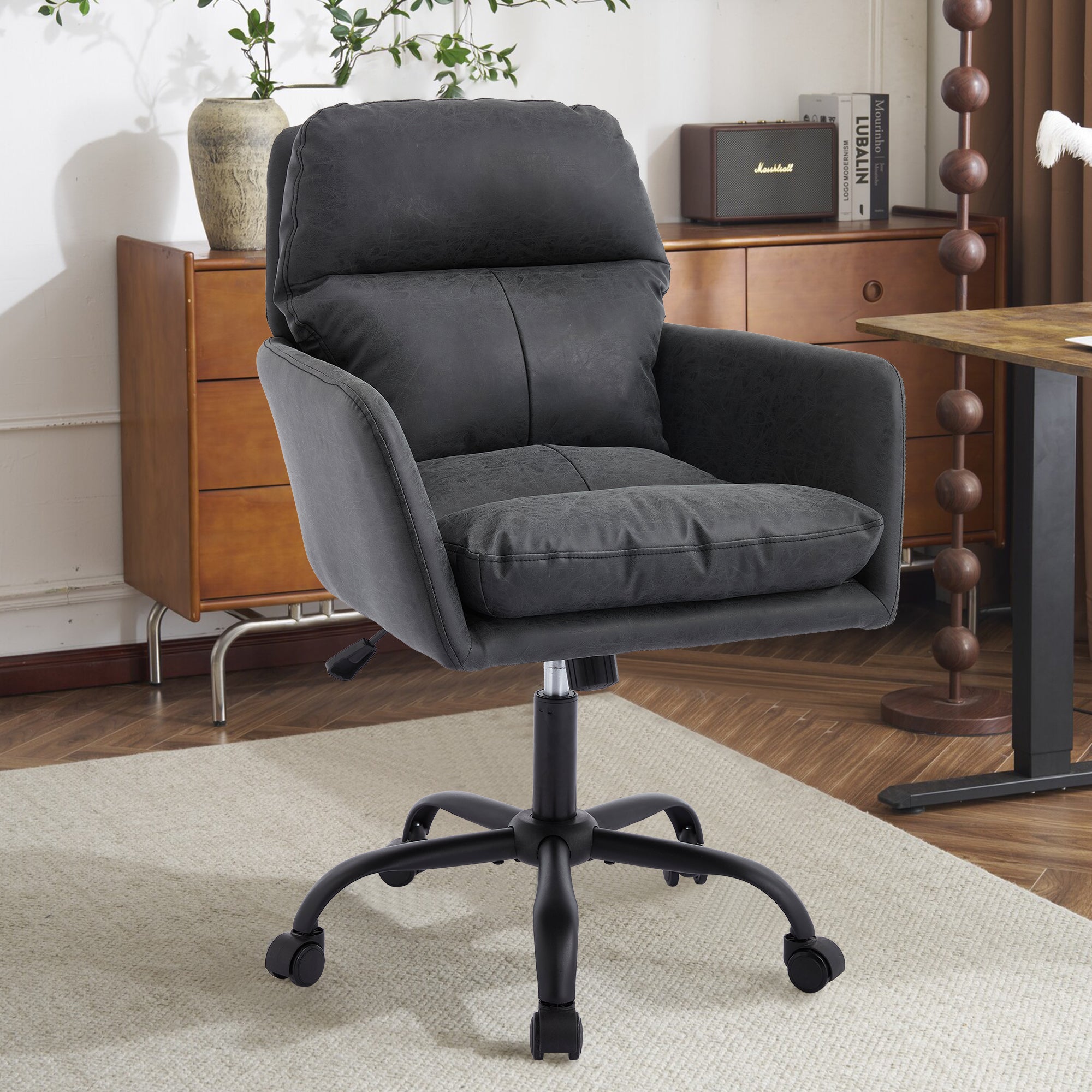 Adjustable ergonomic leather swivel chair（black） - KiKiUMi