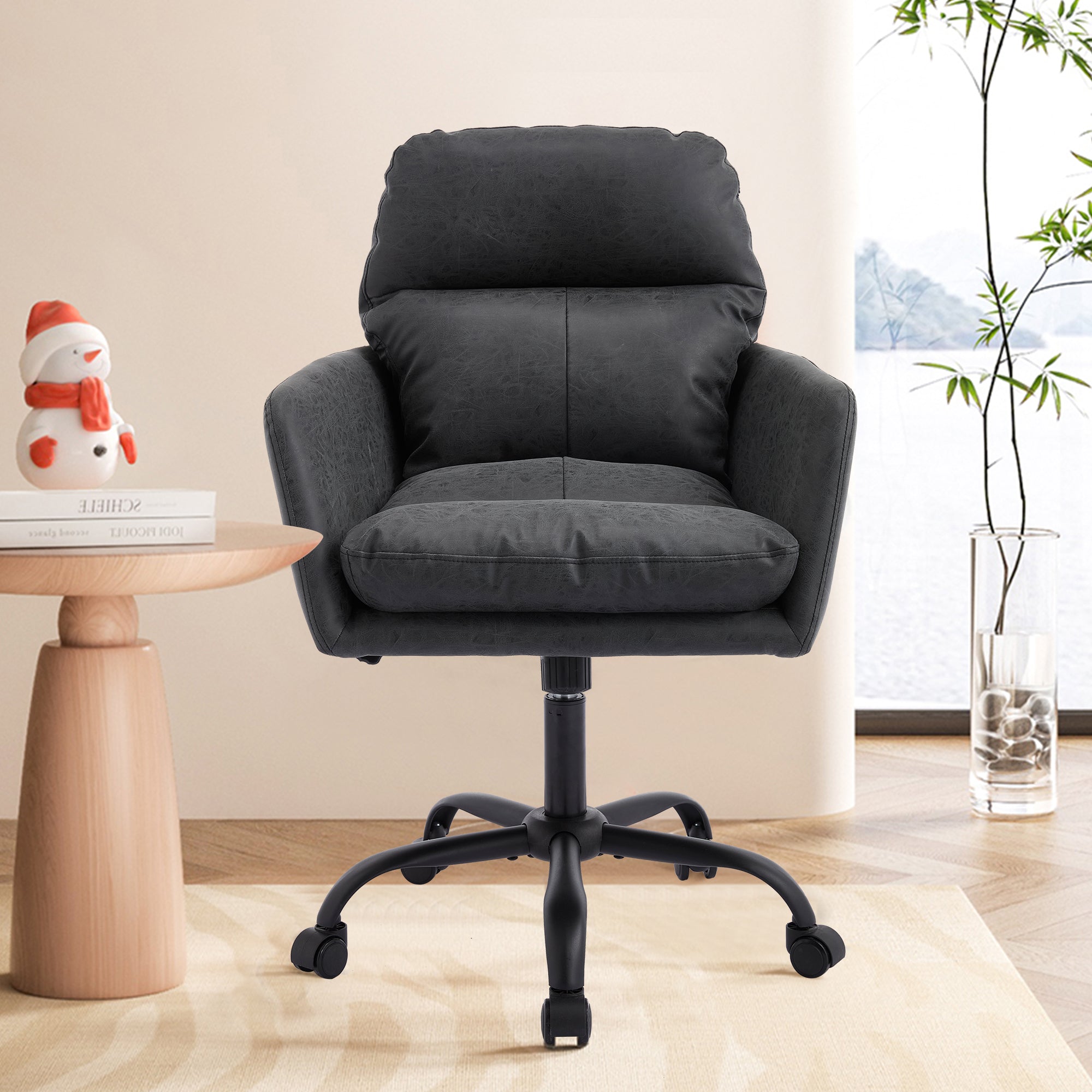 Adjustable ergonomic leather swivel chair（black） - KiKiUMi