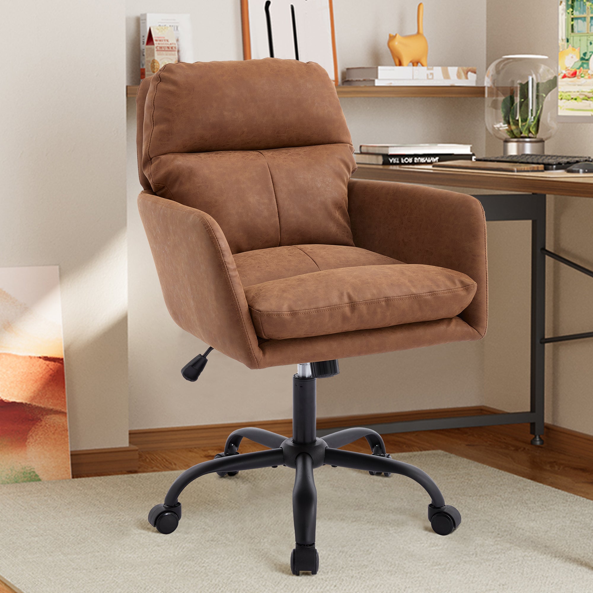 Adjustable ergonomic leather swivel chair（brown） - KiKiUMi