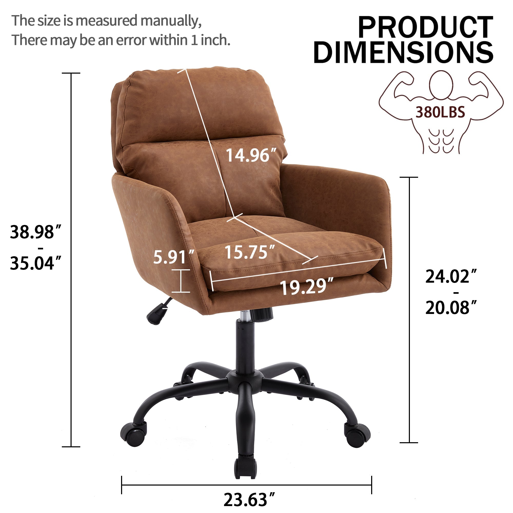 Adjustable ergonomic leather swivel chair（brown） - KiKiUMi