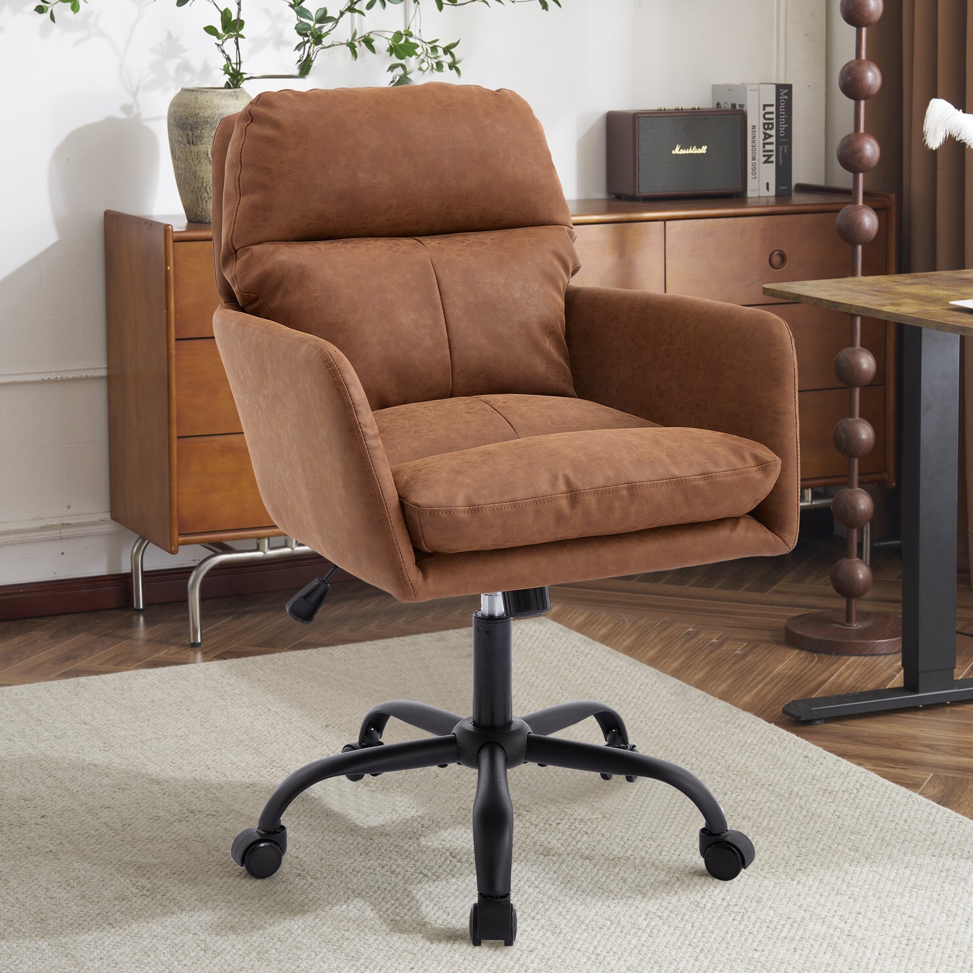 Adjustable ergonomic leather swivel chair（brown） - KiKiUMi