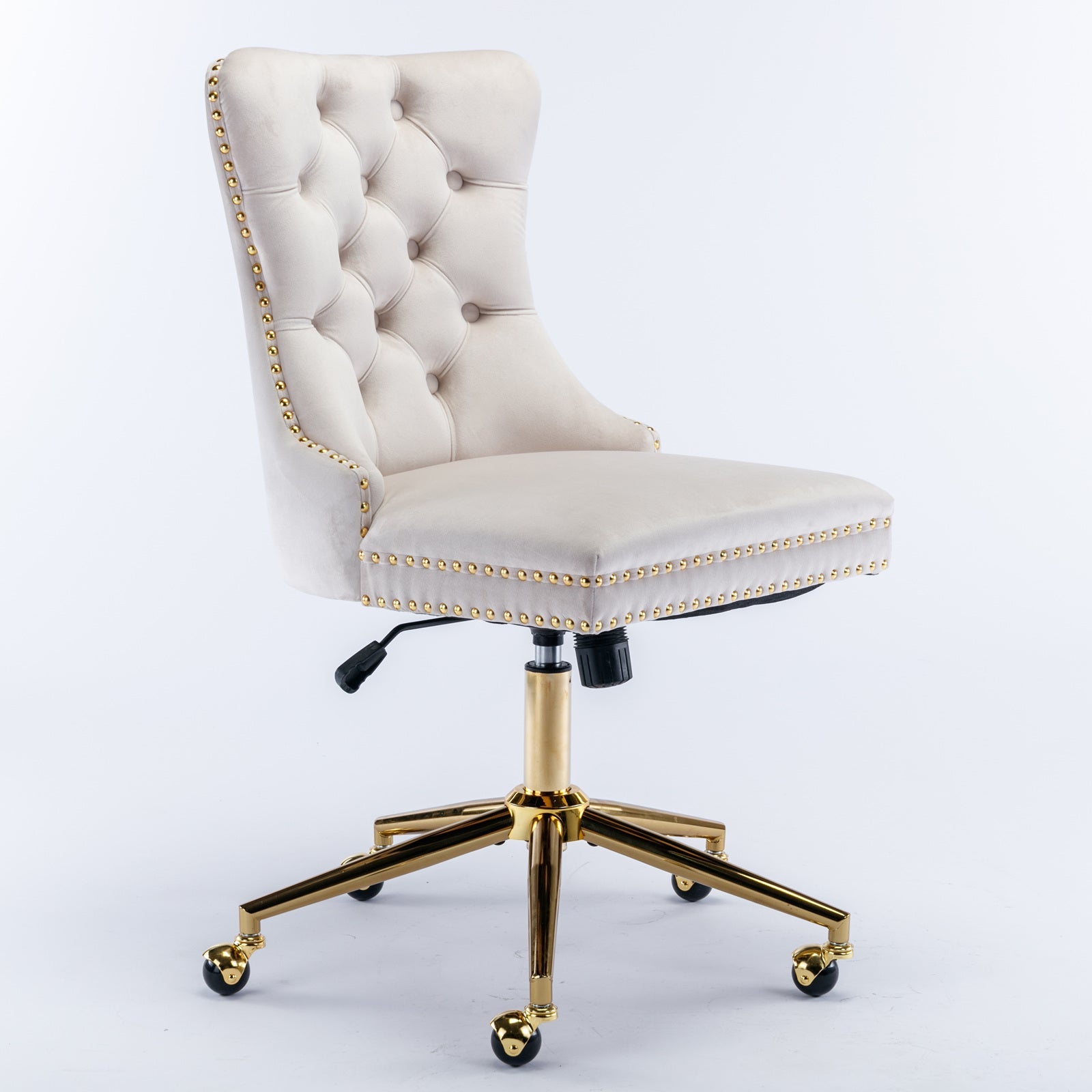 Adjustable modern velvet soft cushion velvet - button home office chair(beige) - KiKiUMi