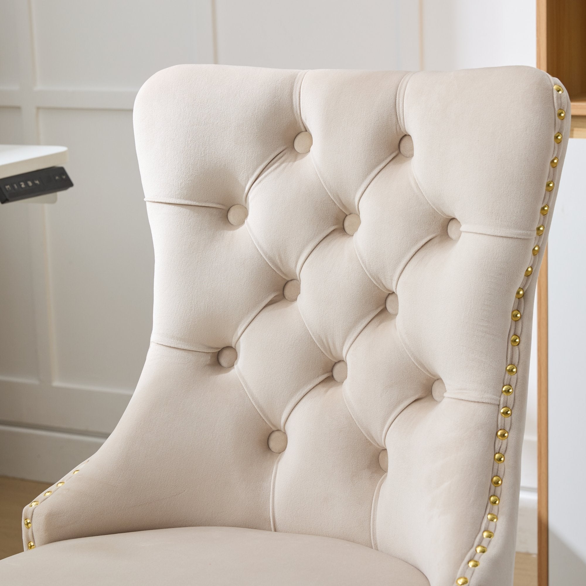 Adjustable modern velvet soft cushion velvet - button home office chairbeige) - KiKiUMi
