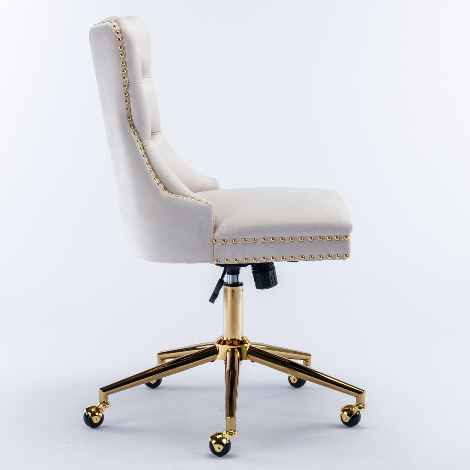 Adjustable modern velvet soft cushion velvet - button home office chair(beige) - KiKiUMi